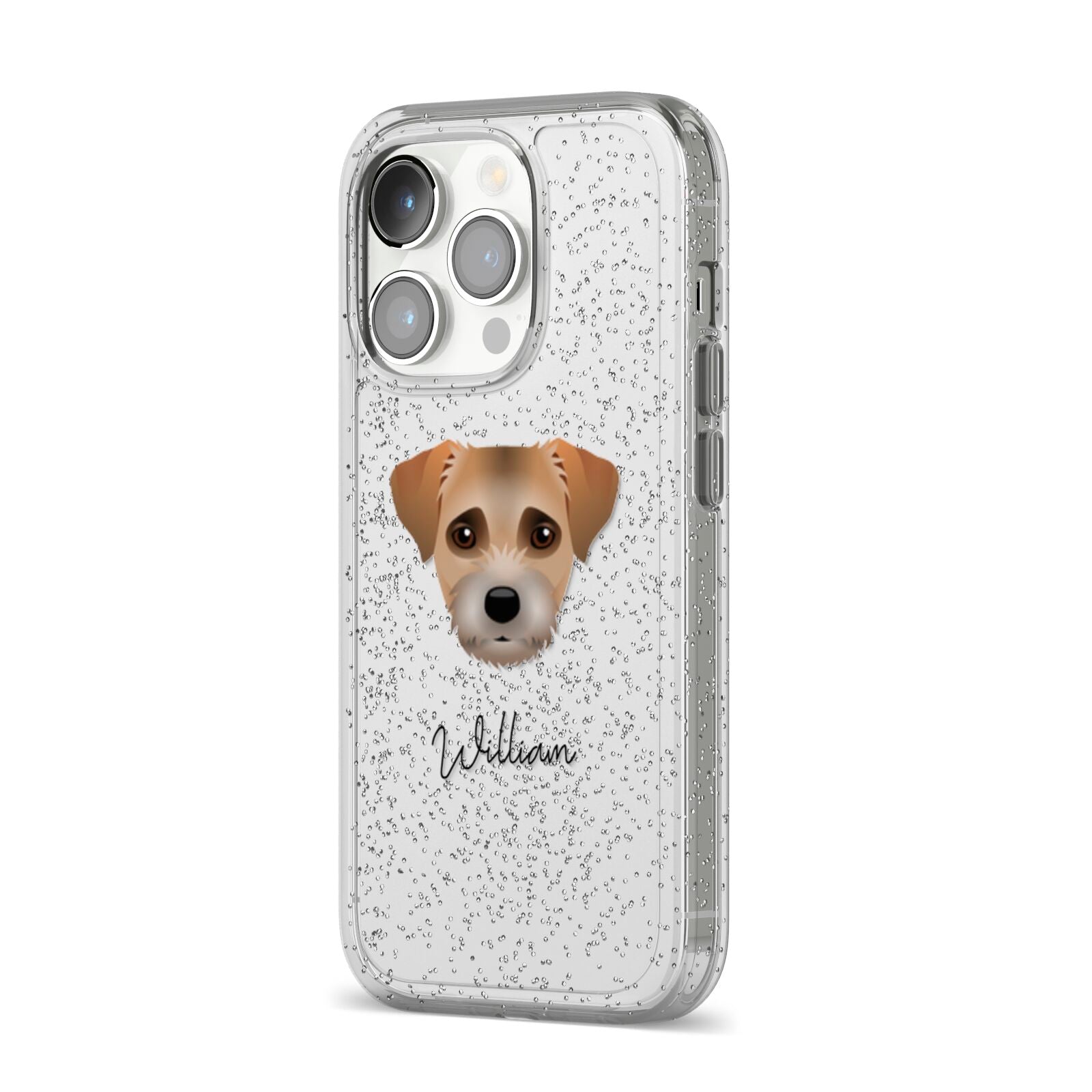 Border Terrier Personalised iPhone 14 Pro Glitter Tough Case Silver Angled Image