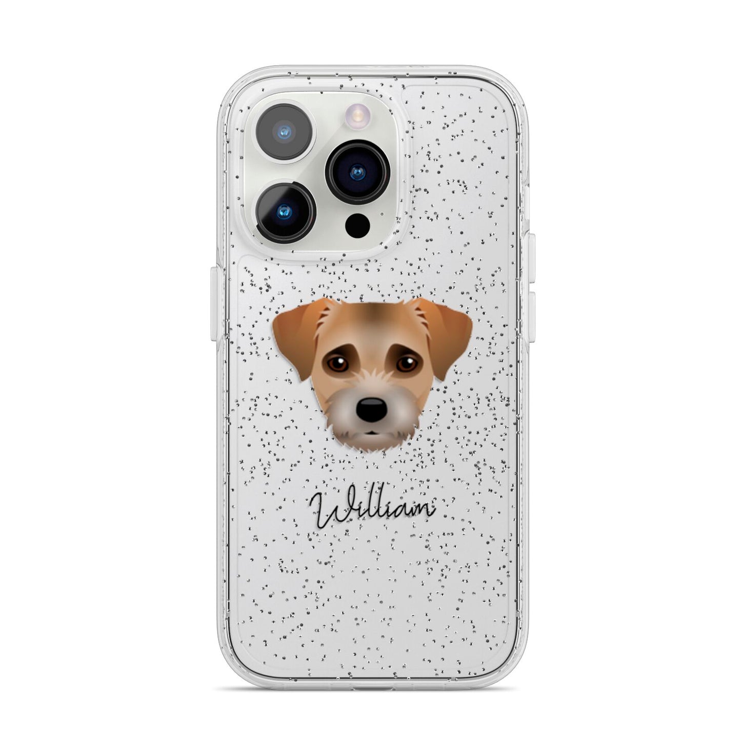Border Terrier Personalised iPhone 14 Pro Glitter Tough Case Silver