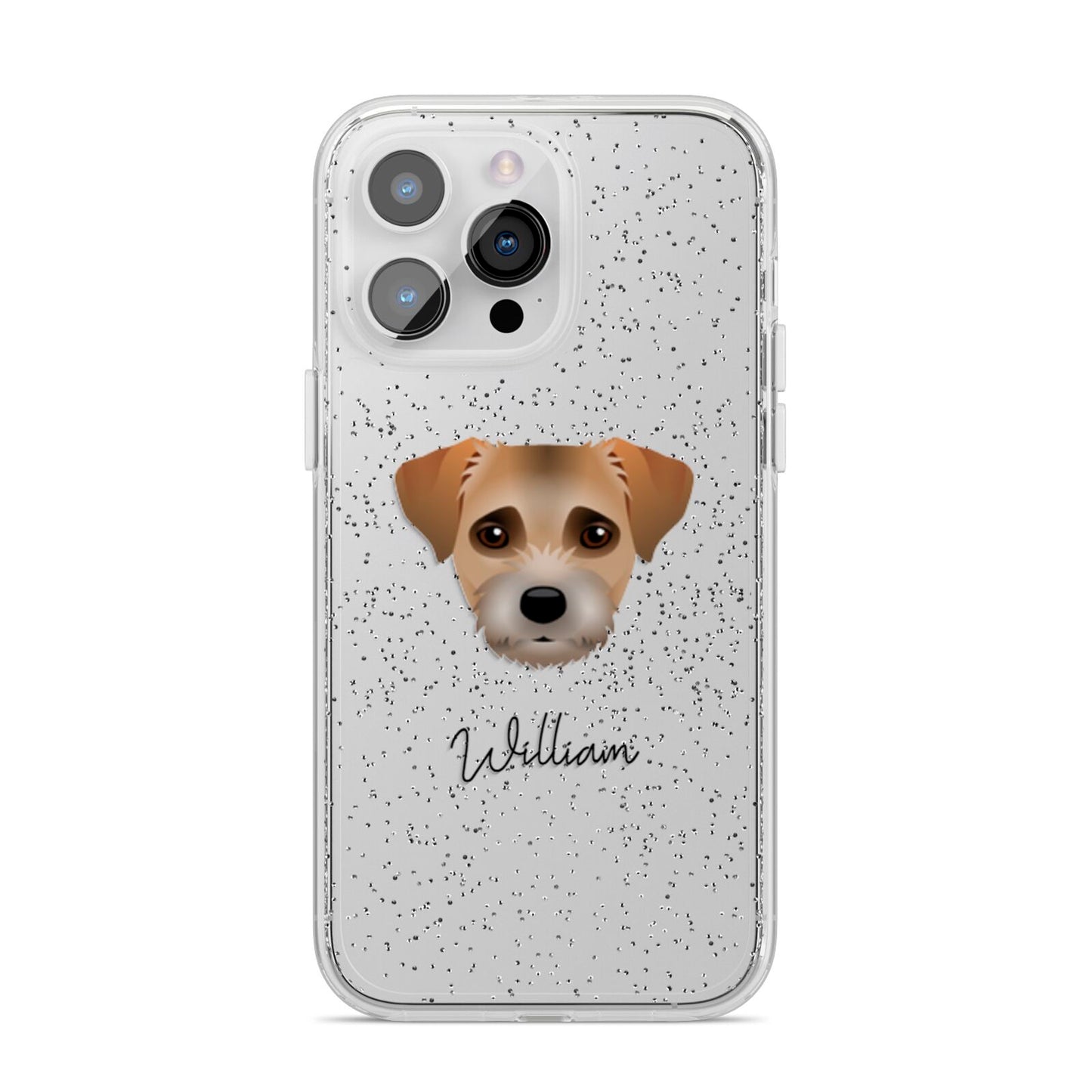 Border Terrier Personalised iPhone 14 Pro Max Glitter Tough Case Silver