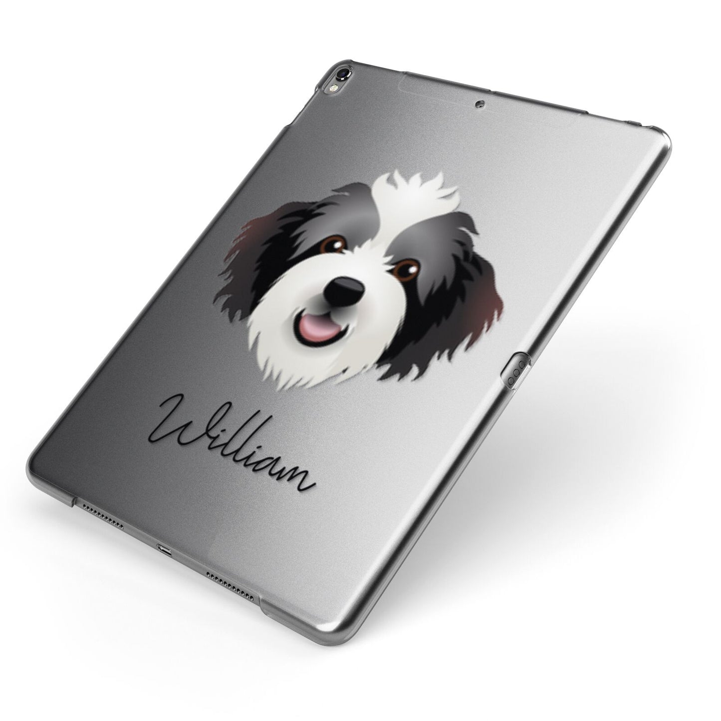 Bordoodle Personalised Apple iPad Case on Grey iPad Side View