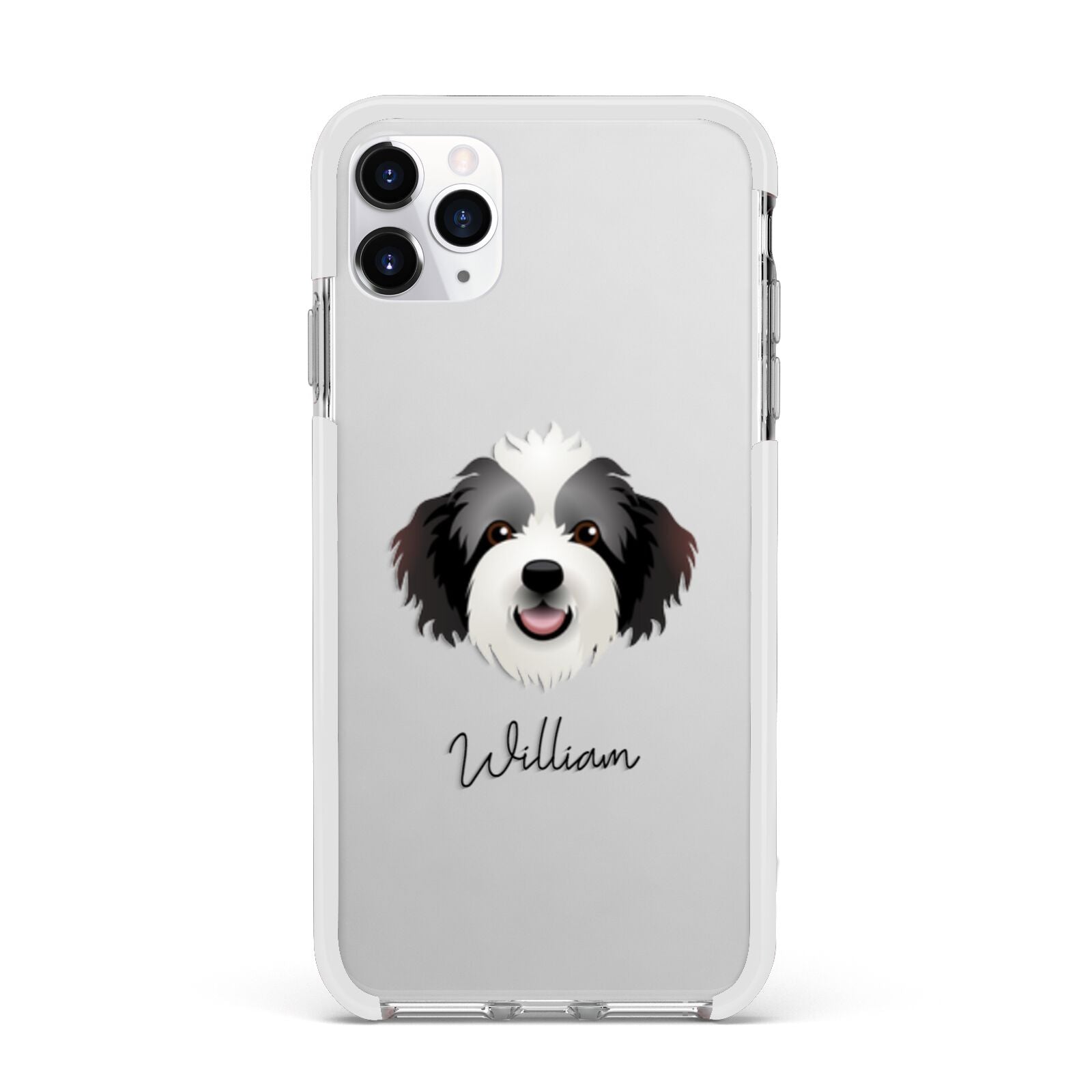 Bordoodle Personalised Apple iPhone 11 Pro Max in Silver with White Impact Case