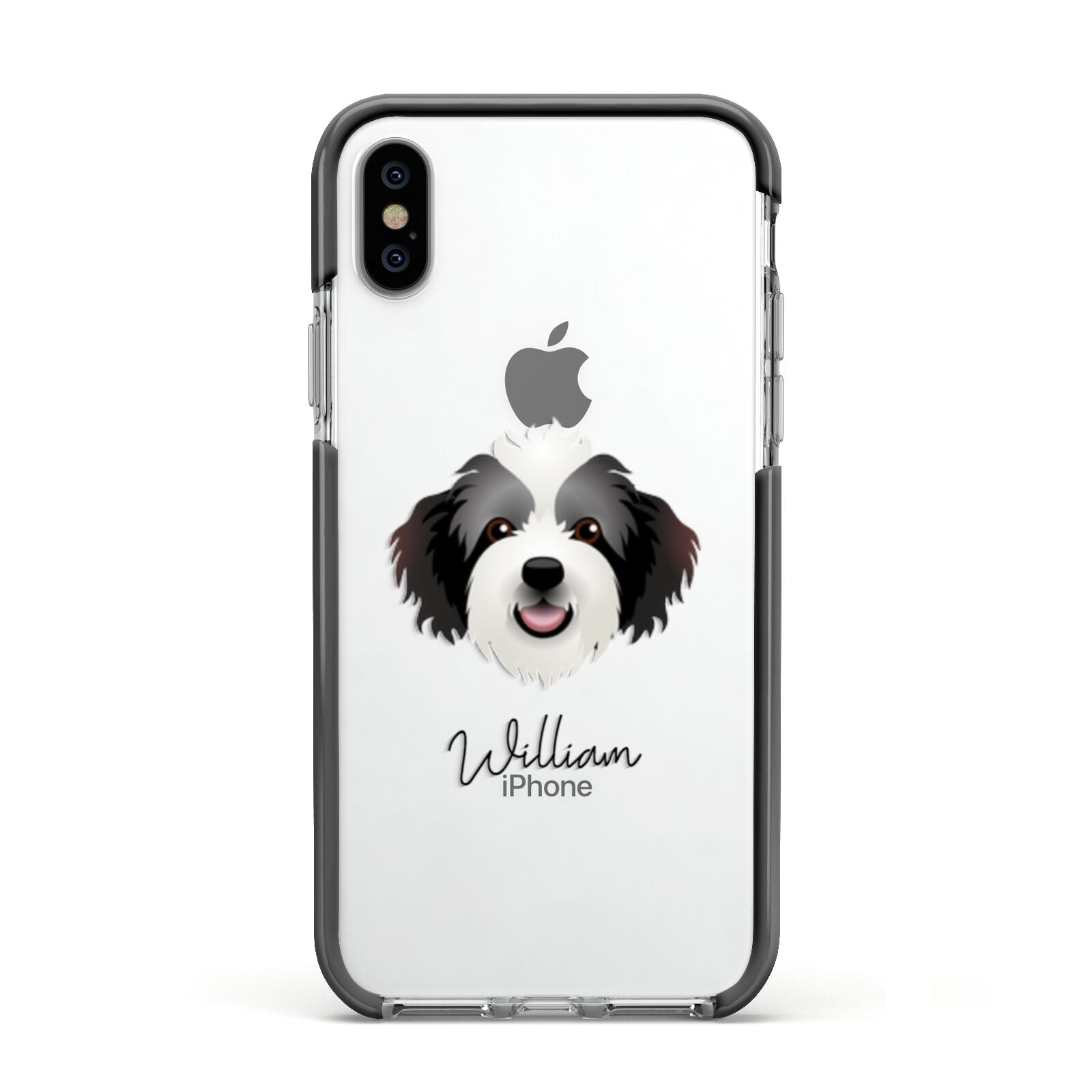 Bordoodle Personalised Apple iPhone Xs Impact Case Black Edge on Silver Phone