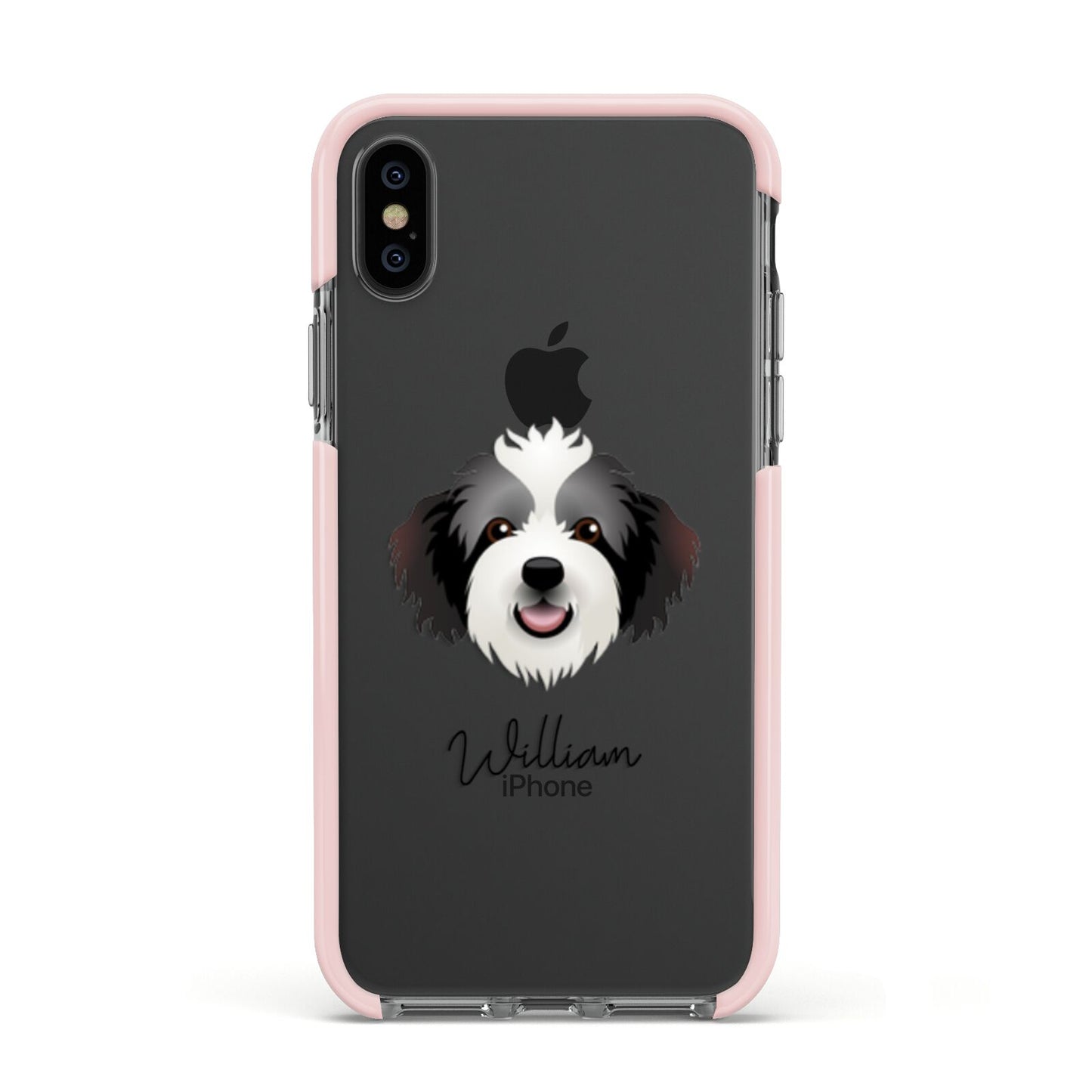 Bordoodle Personalised Apple iPhone Xs Impact Case Pink Edge on Black Phone