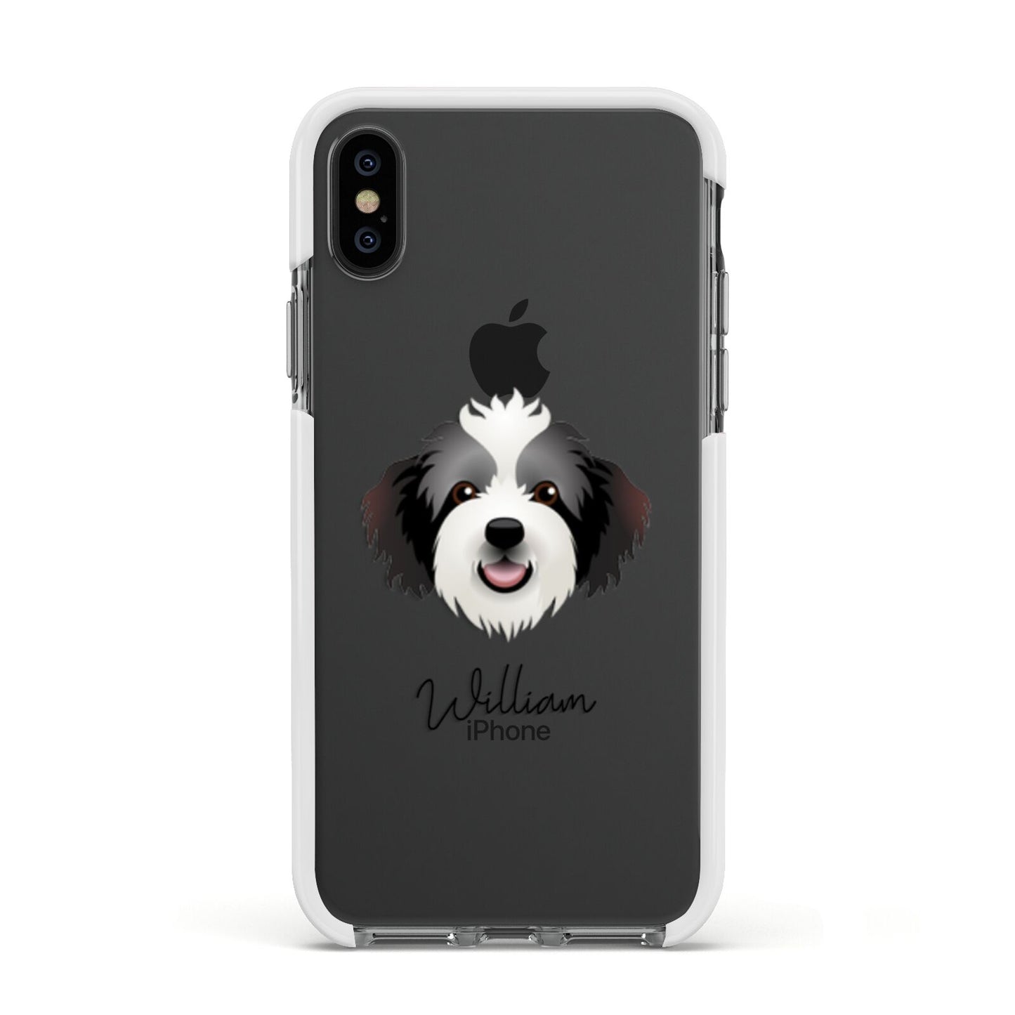 Bordoodle Personalised Apple iPhone Xs Impact Case White Edge on Black Phone