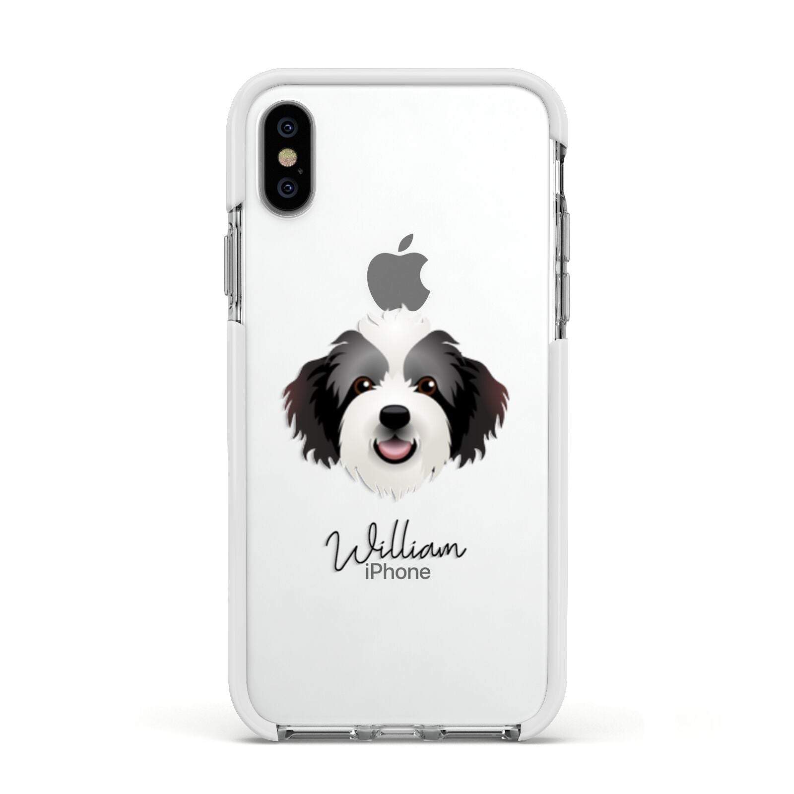 Bordoodle Personalised Apple iPhone Xs Impact Case White Edge on Silver Phone