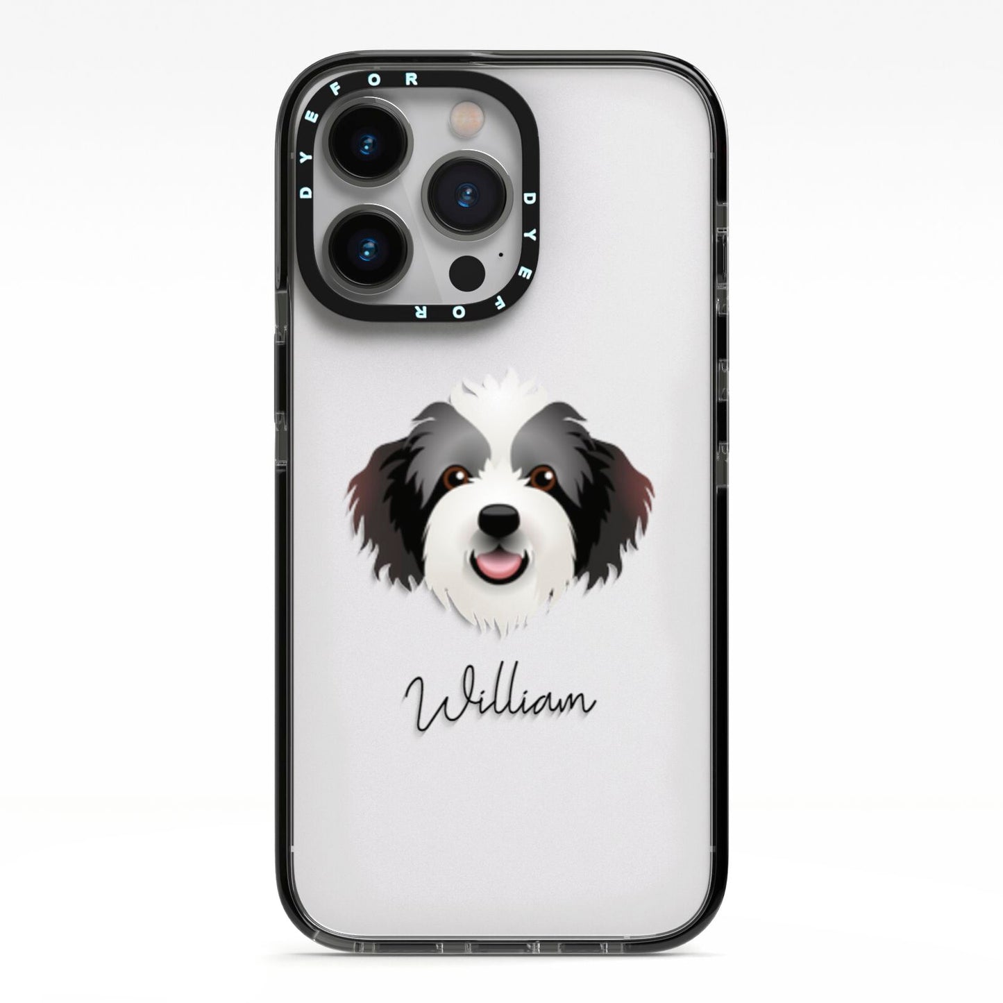 Bordoodle Personalised iPhone 13 Pro Black Impact Case on Silver phone