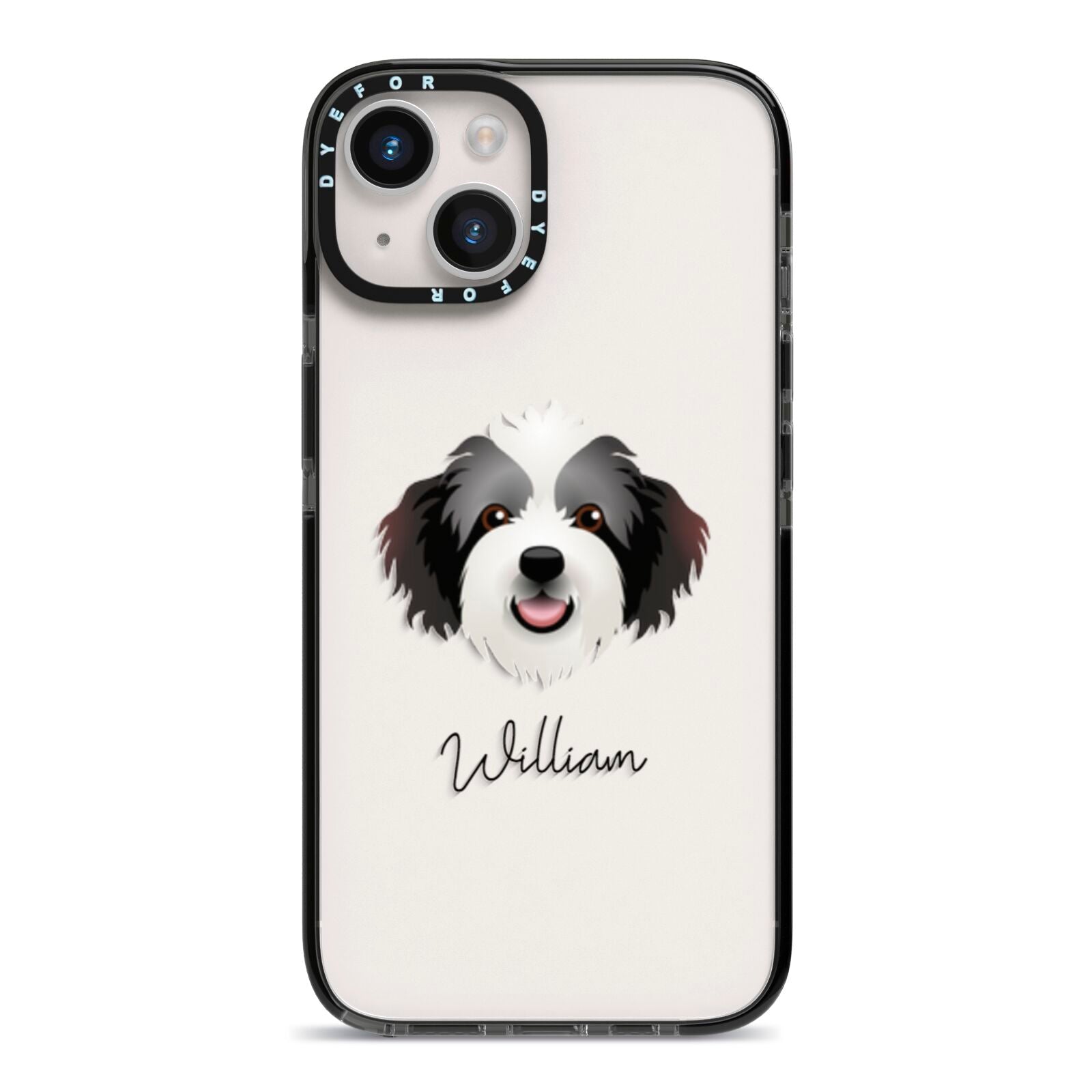 Bordoodle Personalised iPhone 14 Black Impact Case on Silver phone