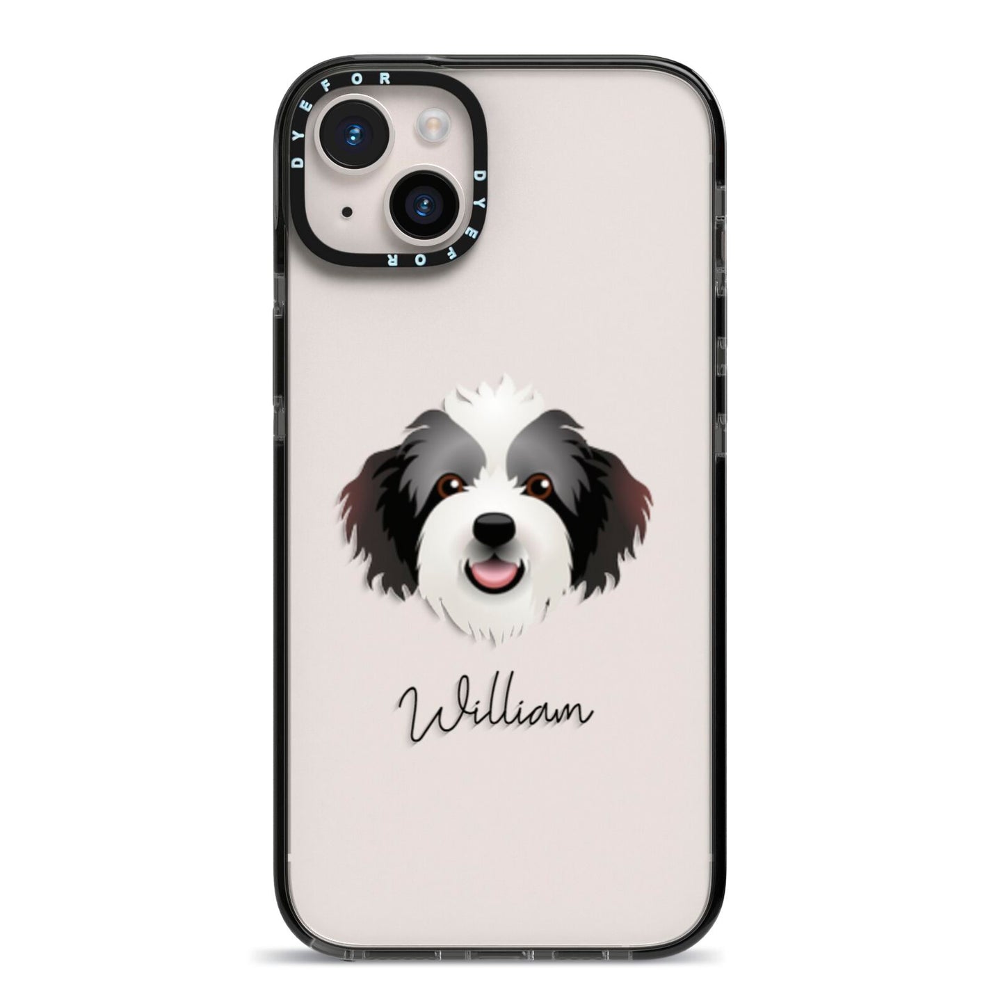 Bordoodle Personalised iPhone 14 Plus Black Impact Case on Silver phone