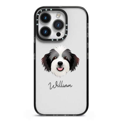 Bordoodle Personalised iPhone 14 Pro Black Impact Case on Silver phone