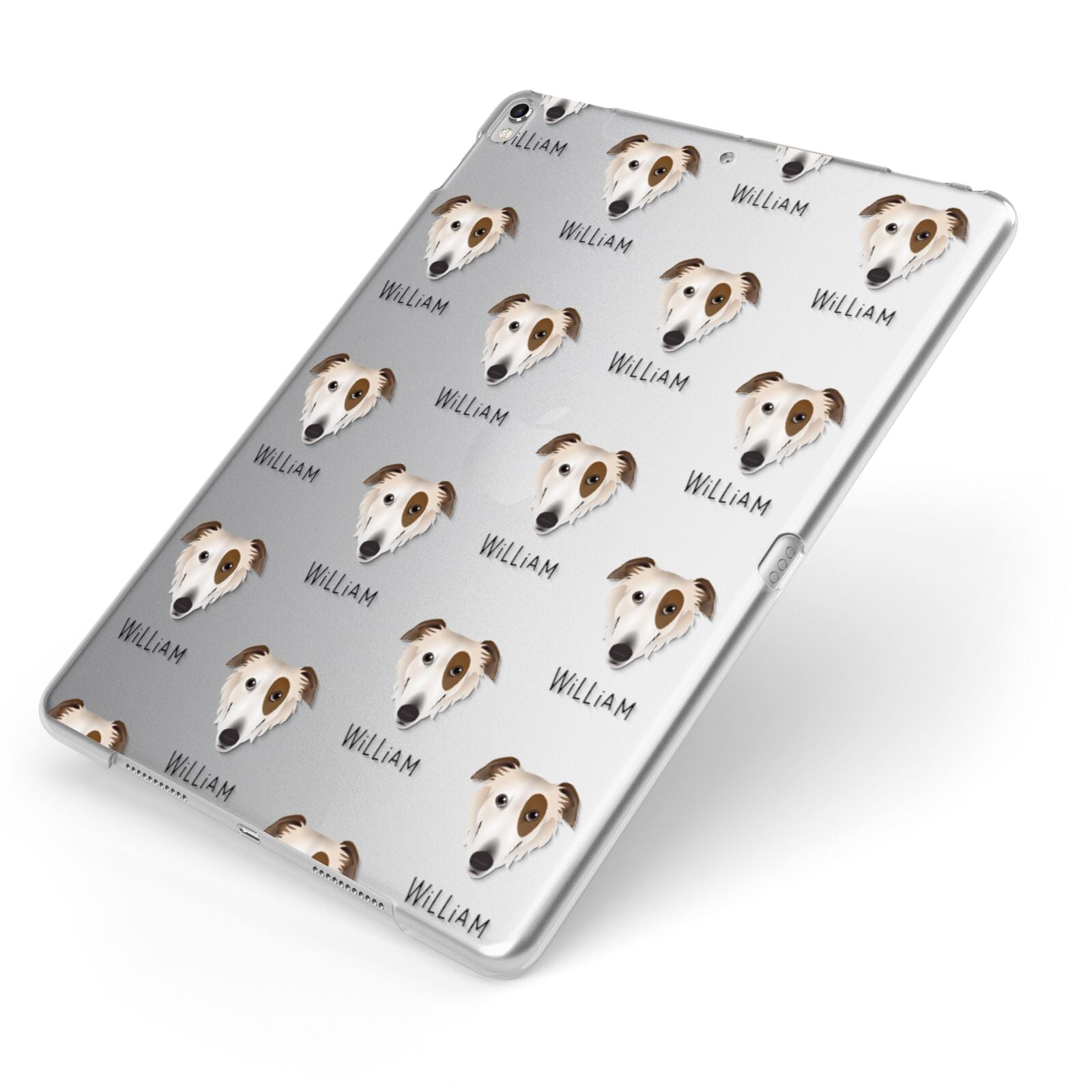 Borzoi Icon with Name Apple iPad Case on Silver iPad Side View