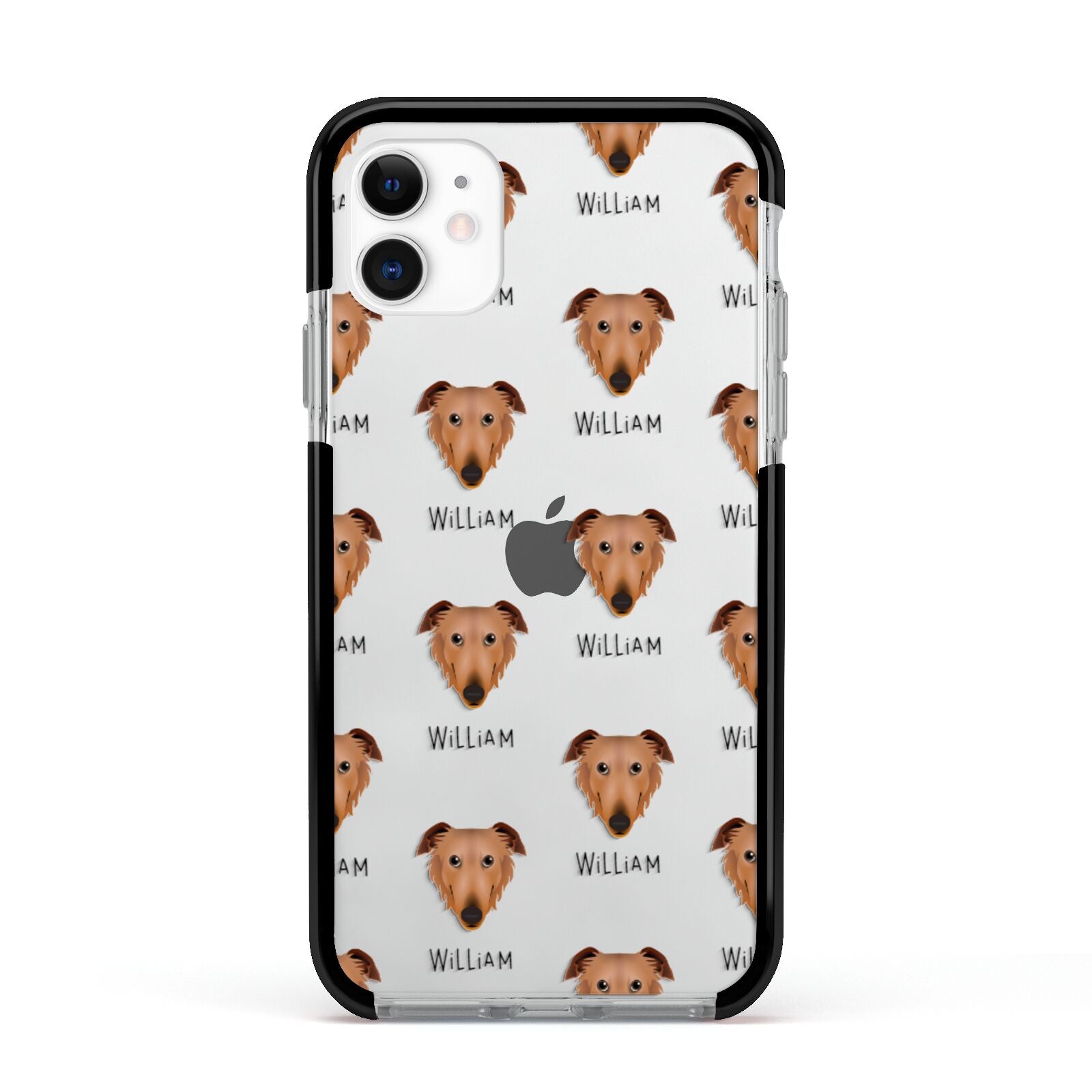 Borzoi Icon with Name Apple iPhone 11 in White with Black Impact Case