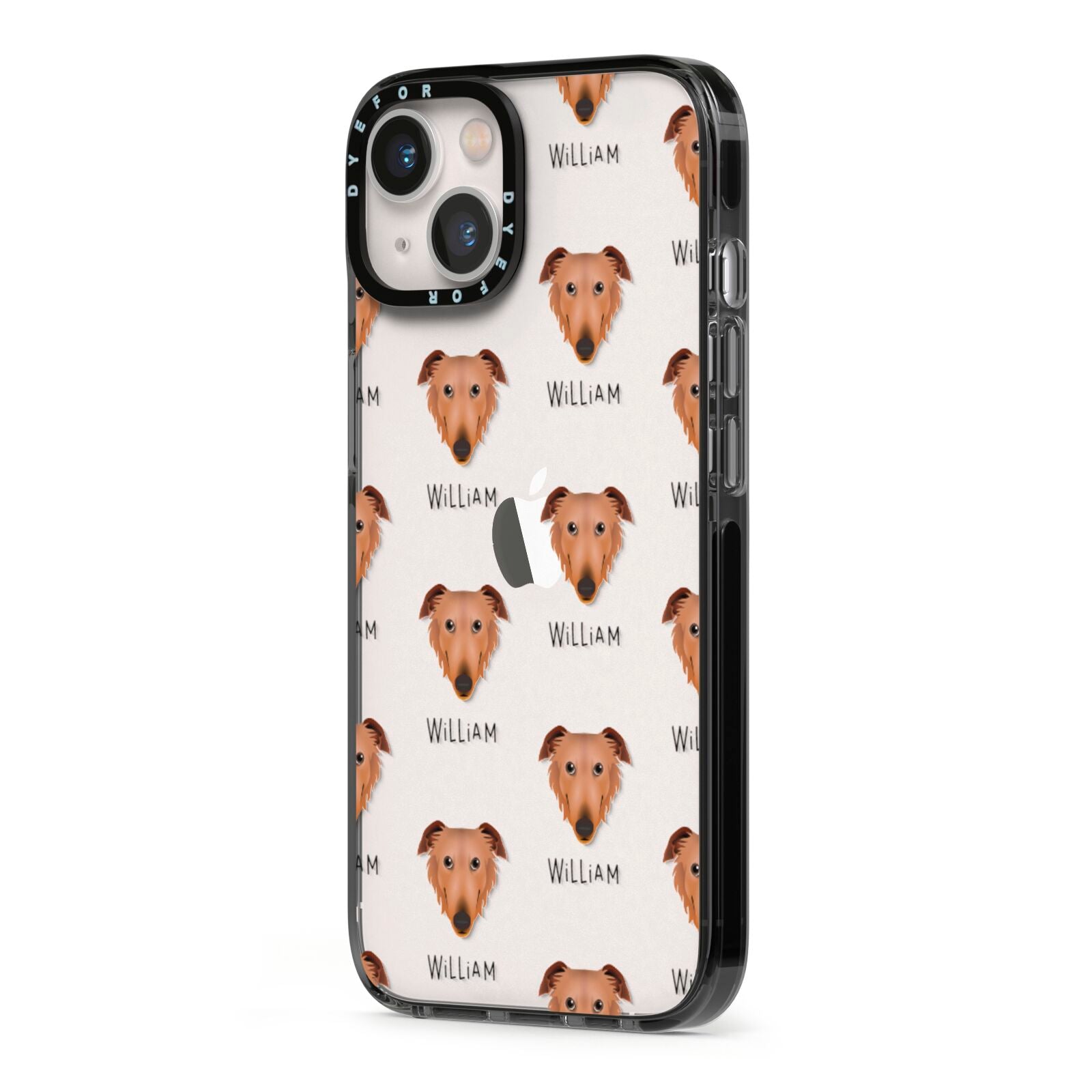 Borzoi Icon with Name iPhone 13 Black Impact Case Side Angle on Silver phone