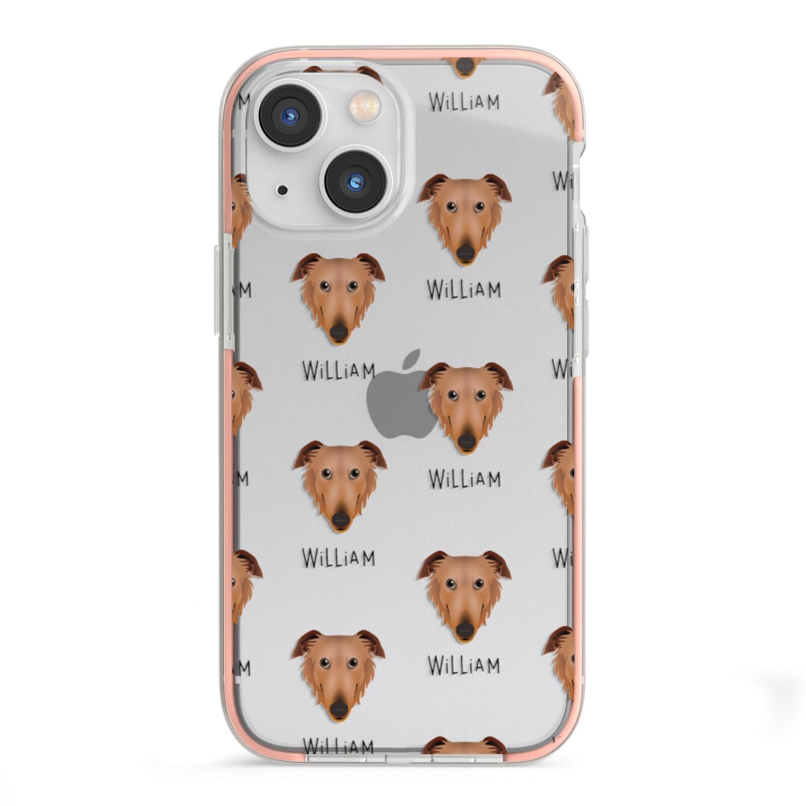 Borzoi Icon with Name iPhone 13 Mini TPU Impact Case with Pink Edges