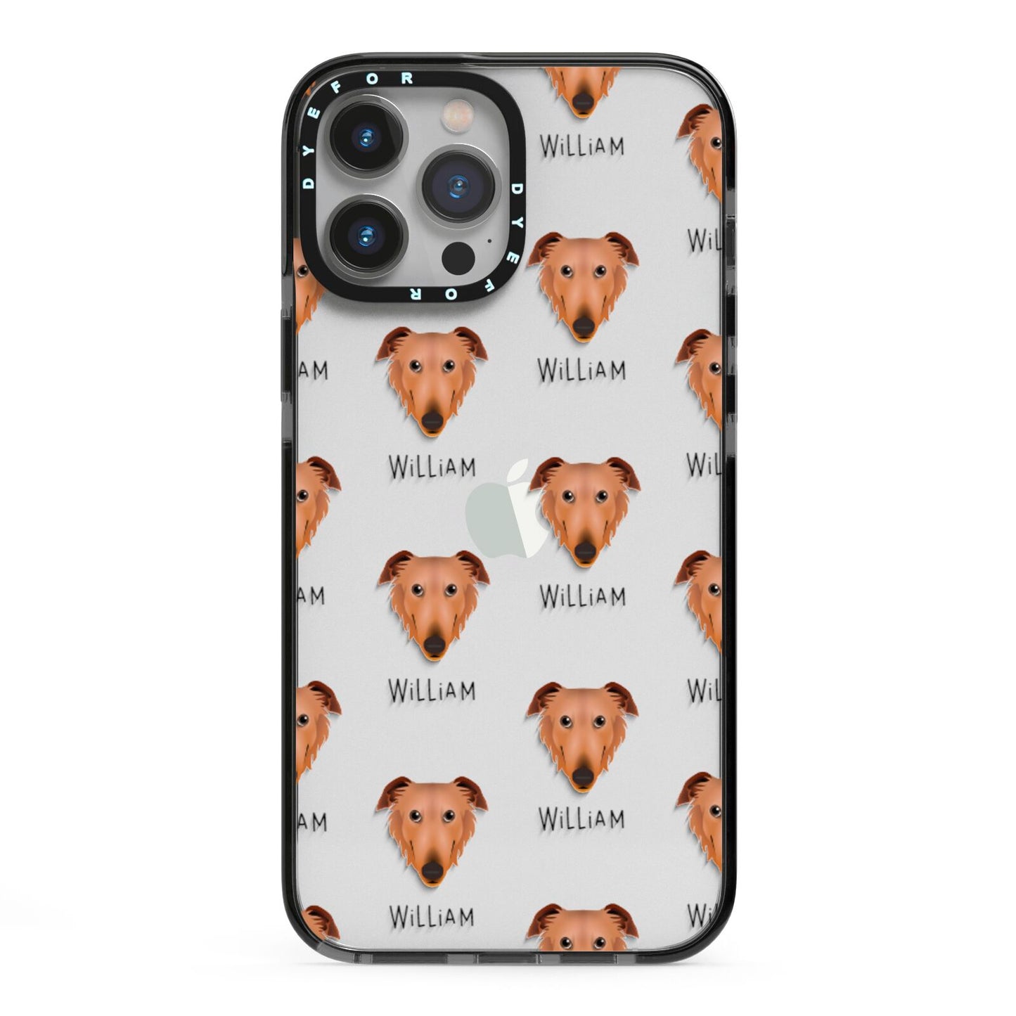 Borzoi Icon with Name iPhone 13 Pro Max Black Impact Case on Silver phone