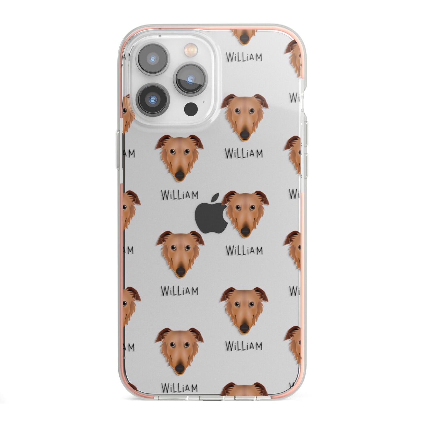 Borzoi Icon with Name iPhone 13 Pro Max TPU Impact Case with Pink Edges