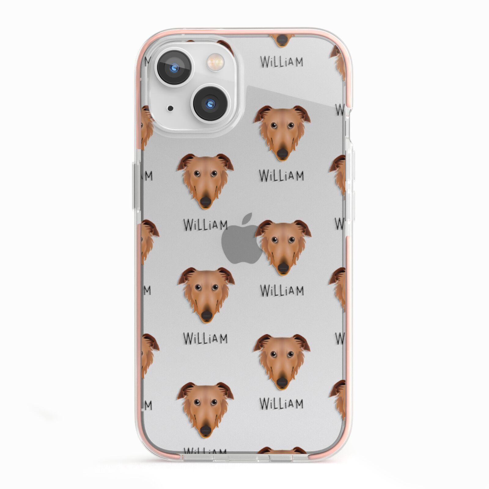 Borzoi Icon with Name iPhone 13 TPU Impact Case with Pink Edges