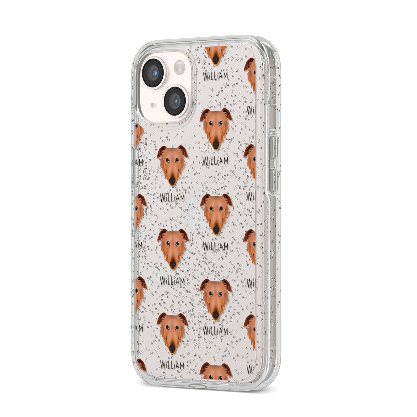 Borzoi Icon with Name iPhone 14 Glitter Tough Case Starlight Angled Image