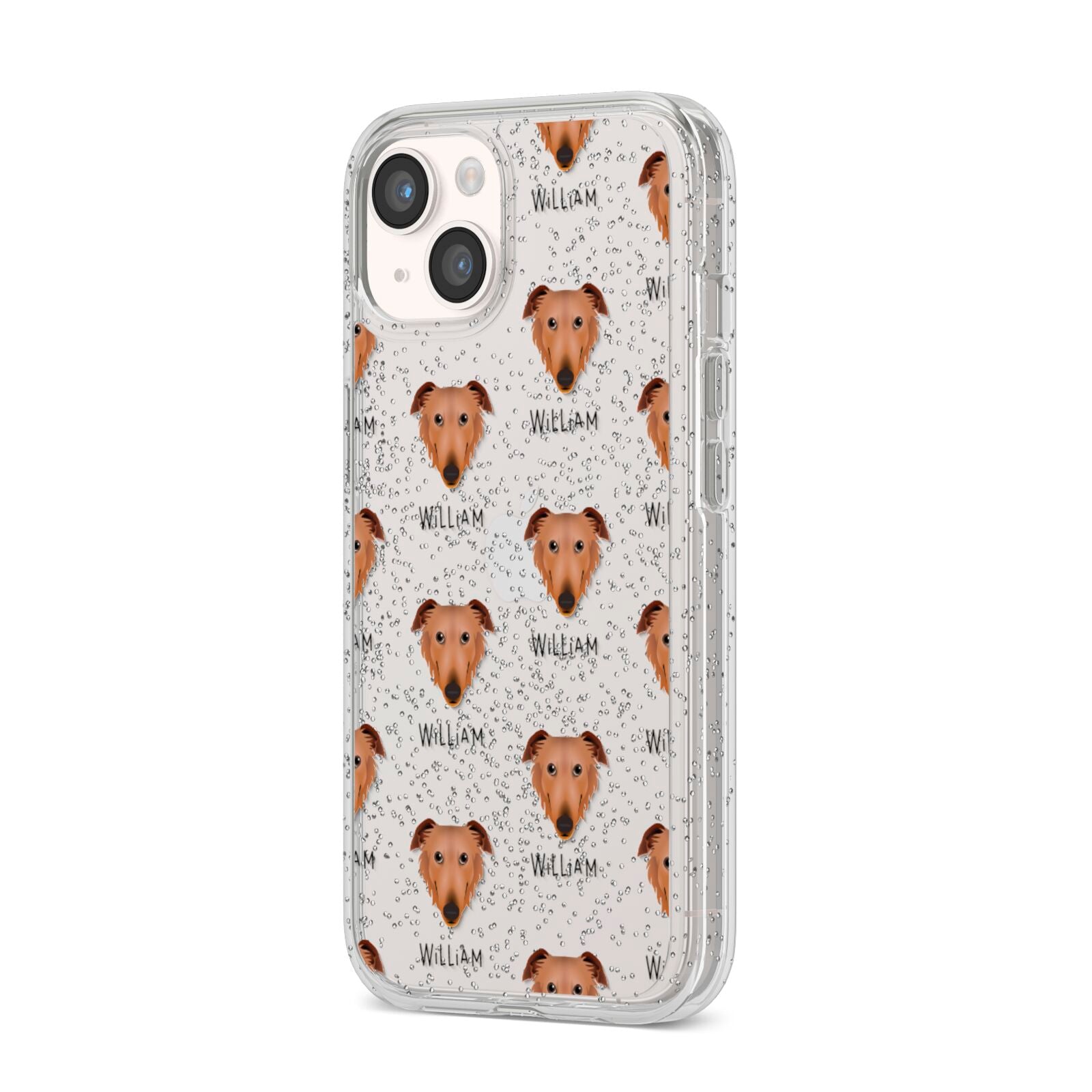 Borzoi Icon with Name iPhone 14 Glitter Tough Case Starlight Angled Image