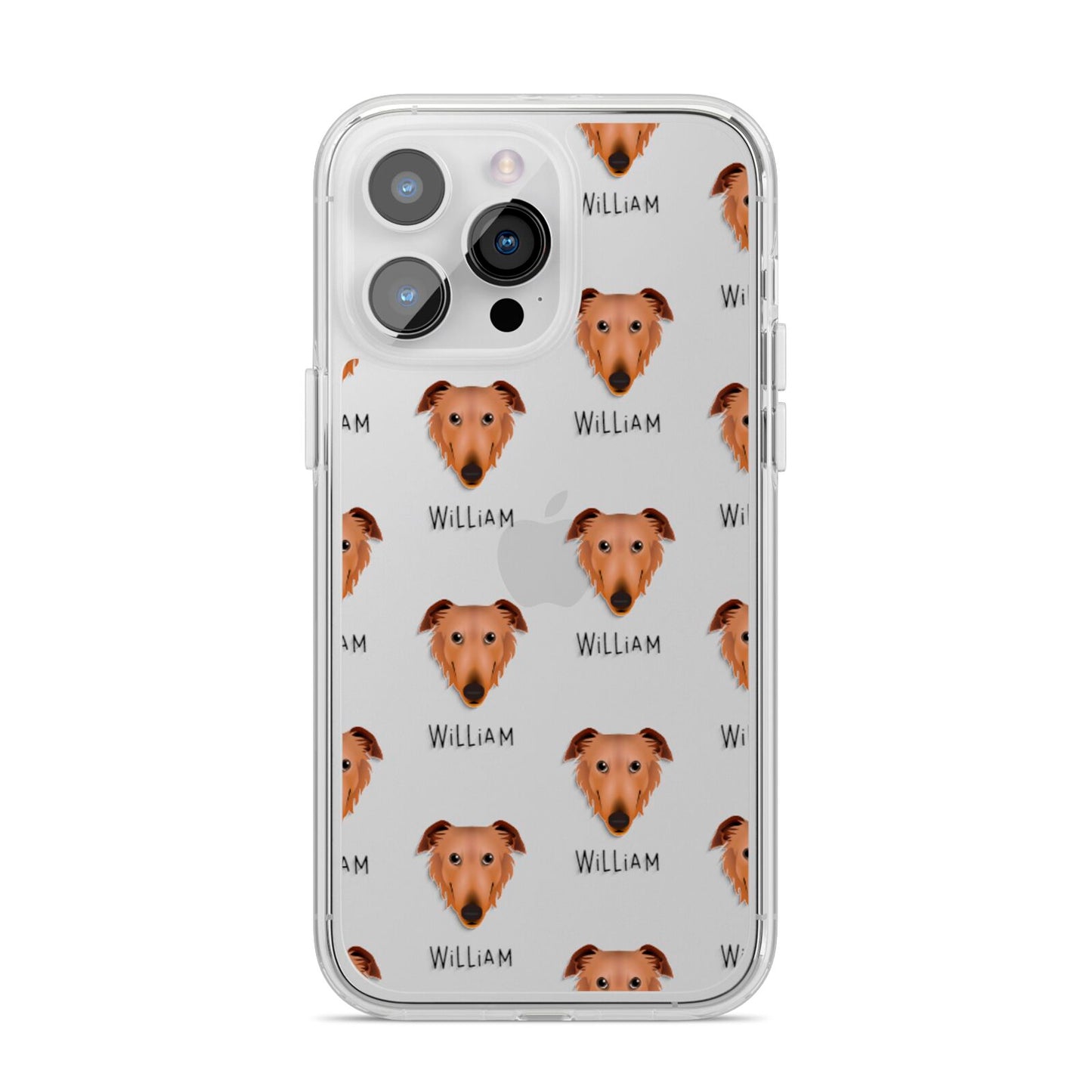 Borzoi Icon with Name iPhone 14 Pro Max Clear Tough Case Silver