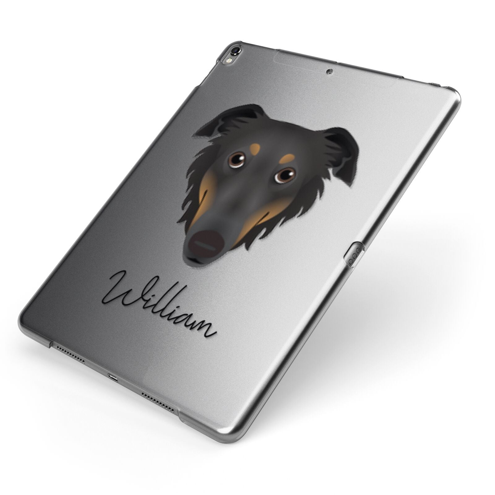 Borzoi Personalised Apple iPad Case on Grey iPad Side View