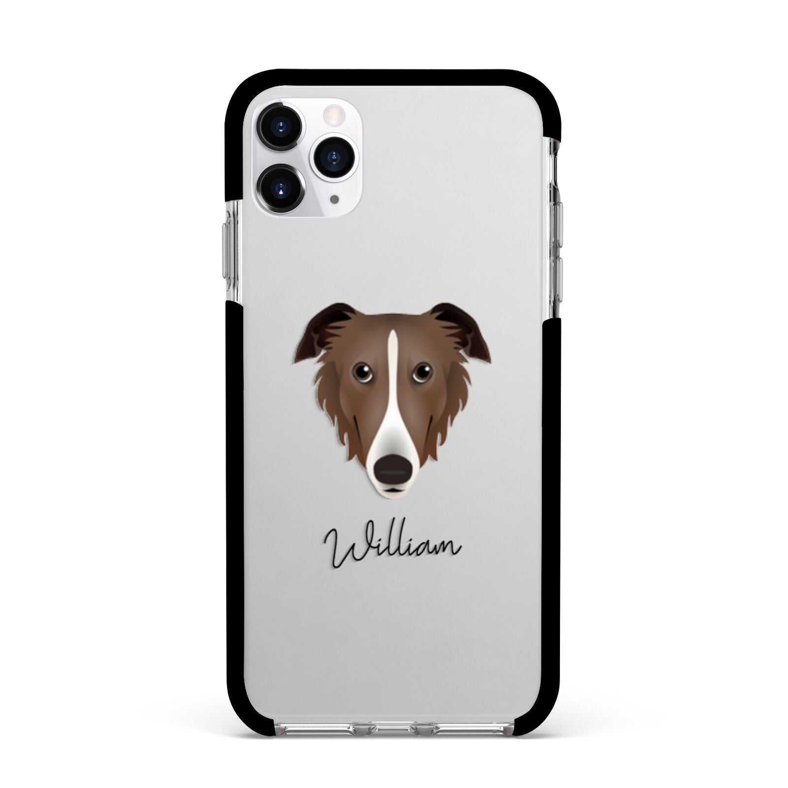Borzoi Personalised Apple iPhone 11 Pro Max in Silver with Black Impact Case