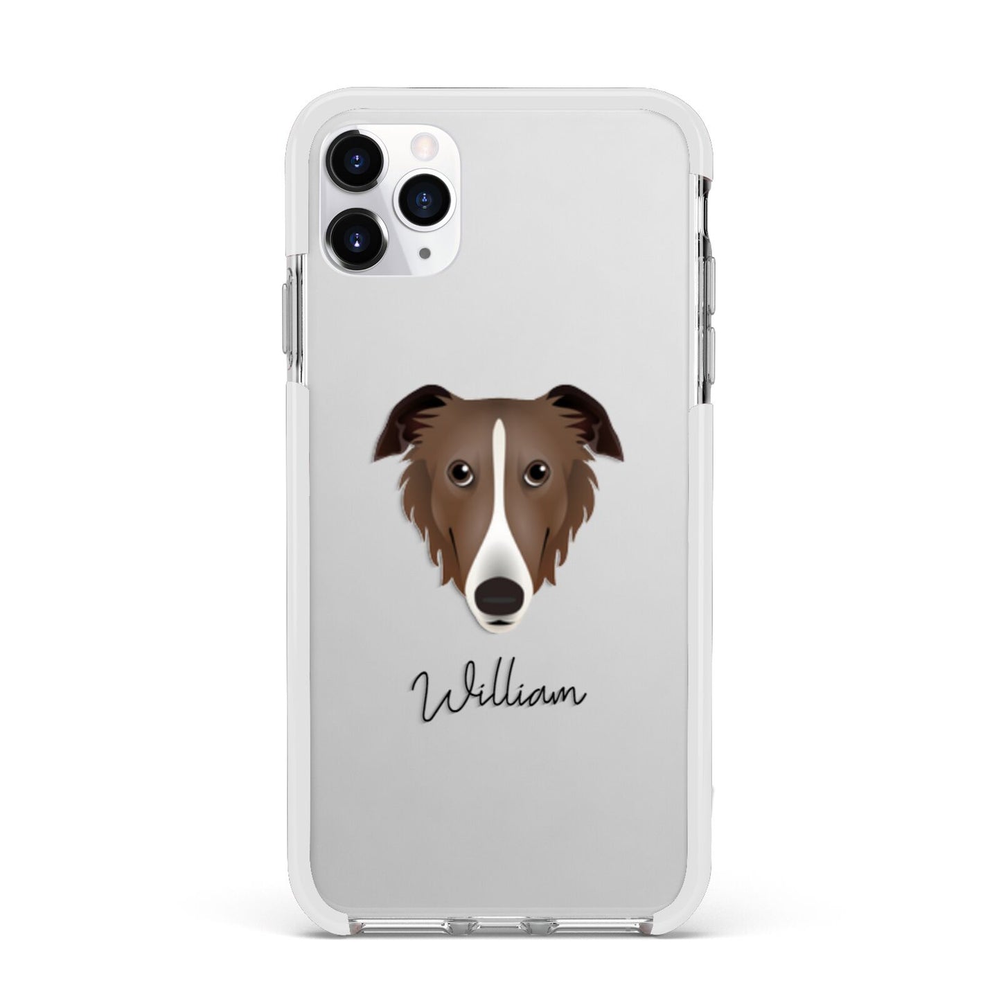 Borzoi Personalised Apple iPhone 11 Pro Max in Silver with White Impact Case