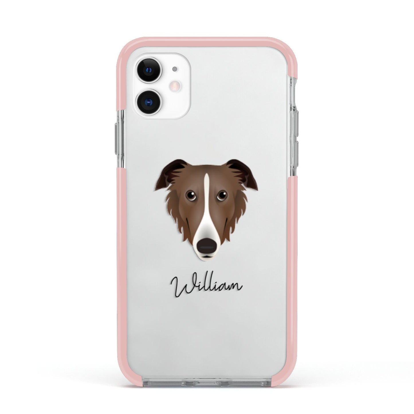 Borzoi Personalised Apple iPhone 11 in White with Pink Impact Case