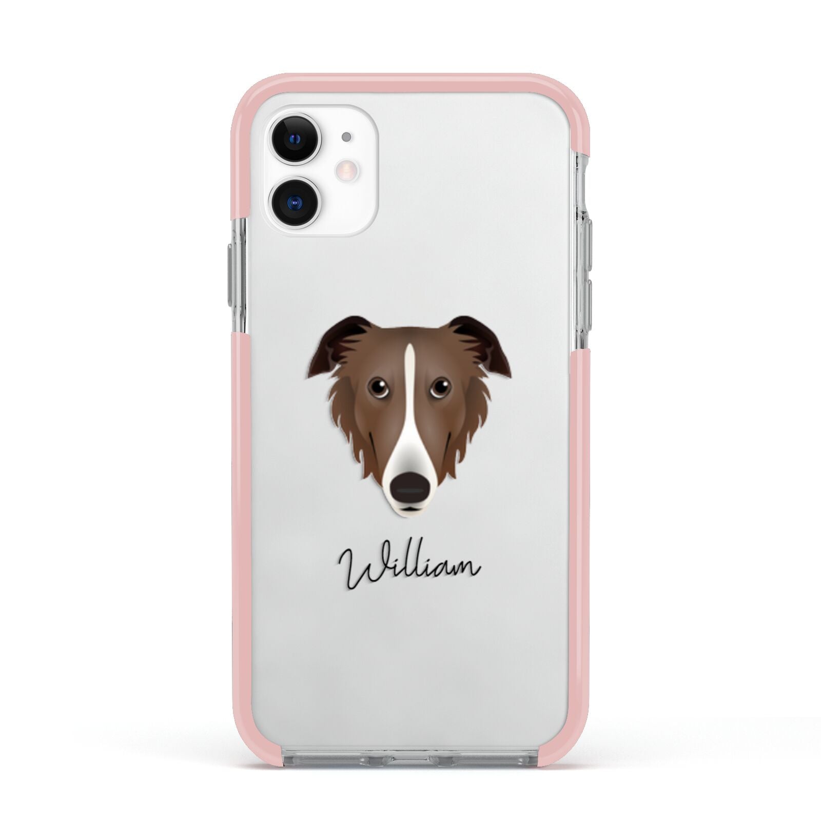 Borzoi Personalised Apple iPhone 11 in White with Pink Impact Case