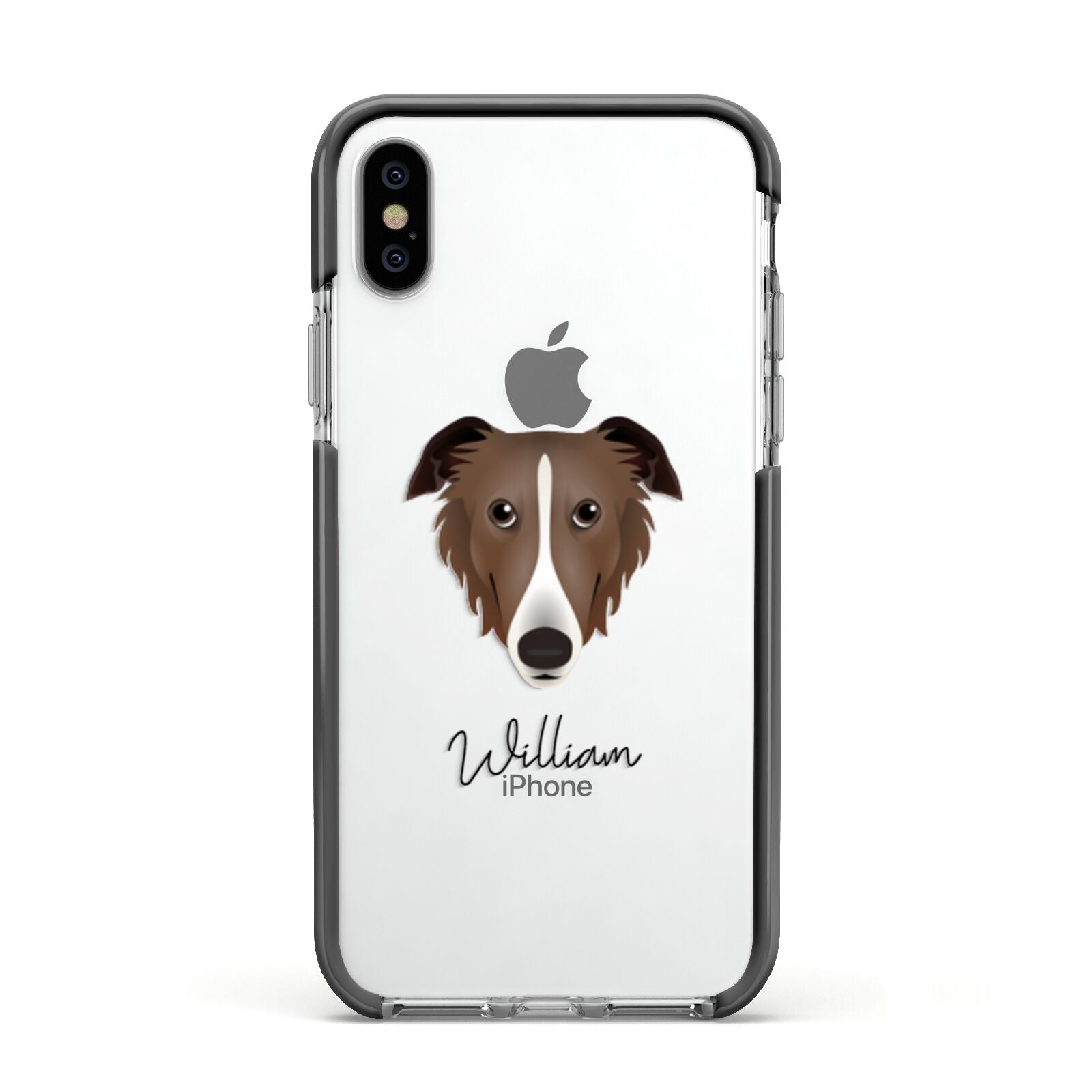 Borzoi Personalised Apple iPhone Xs Impact Case Black Edge on Silver Phone