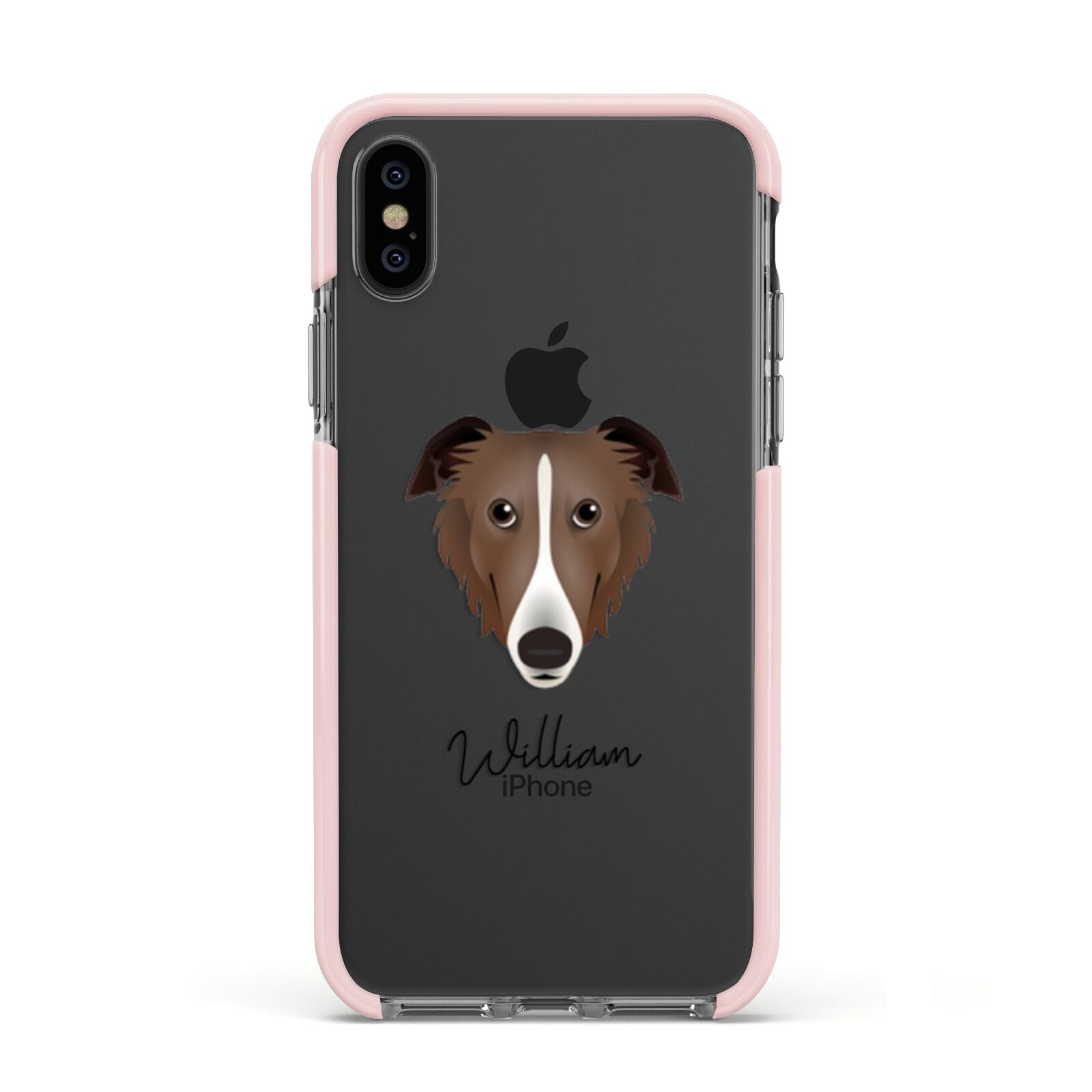 Borzoi Personalised Apple iPhone Xs Impact Case Pink Edge on Black Phone