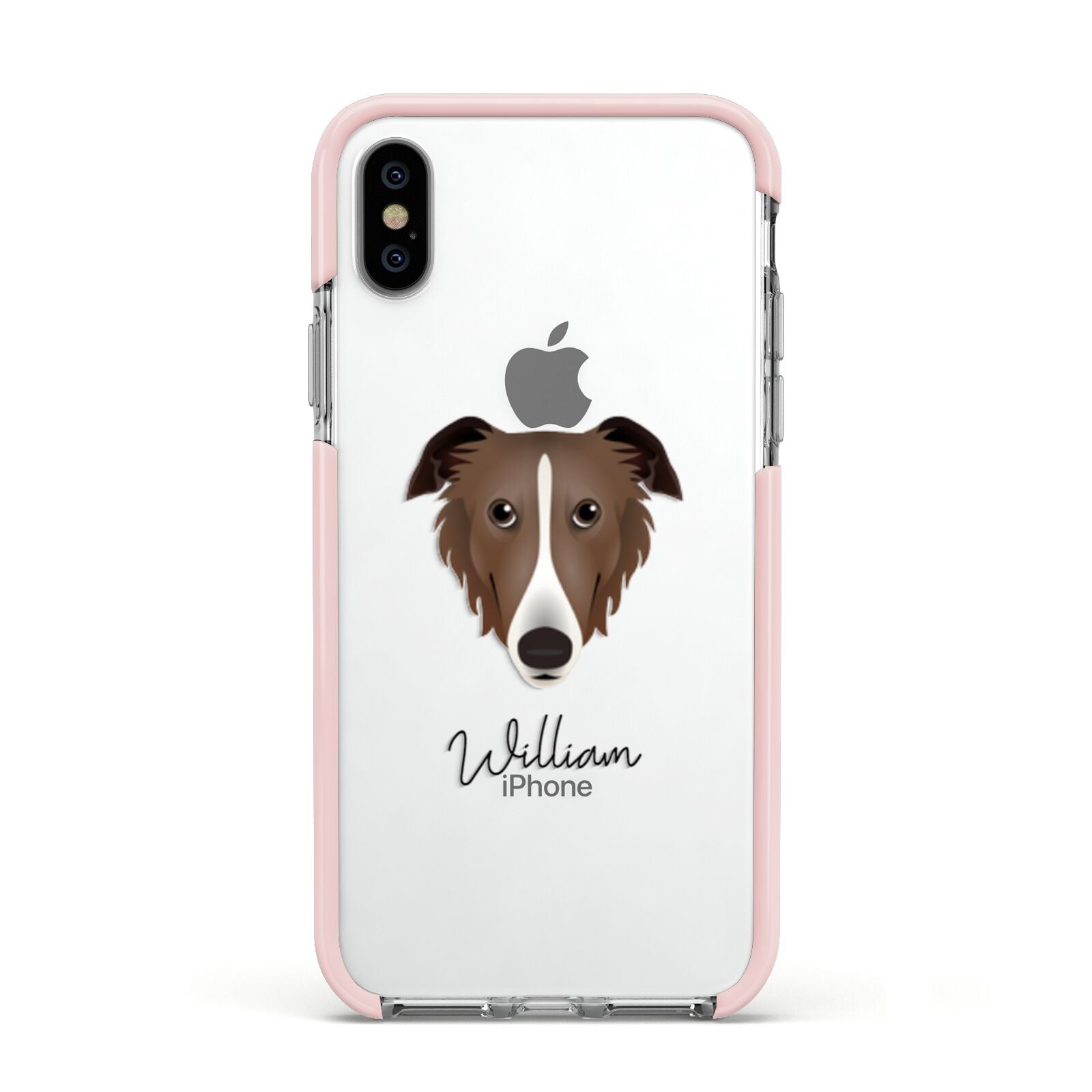 Borzoi Personalised Apple iPhone Xs Impact Case Pink Edge on Silver Phone
