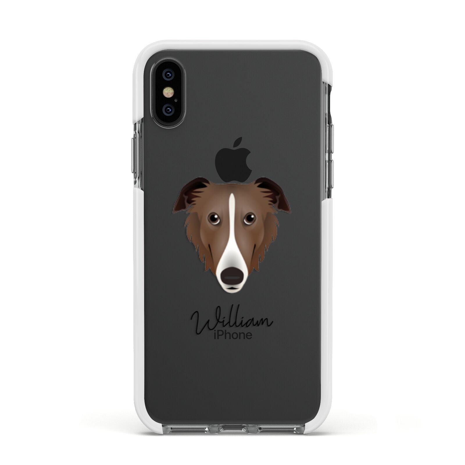 Borzoi Personalised Apple iPhone Xs Impact Case White Edge on Black Phone