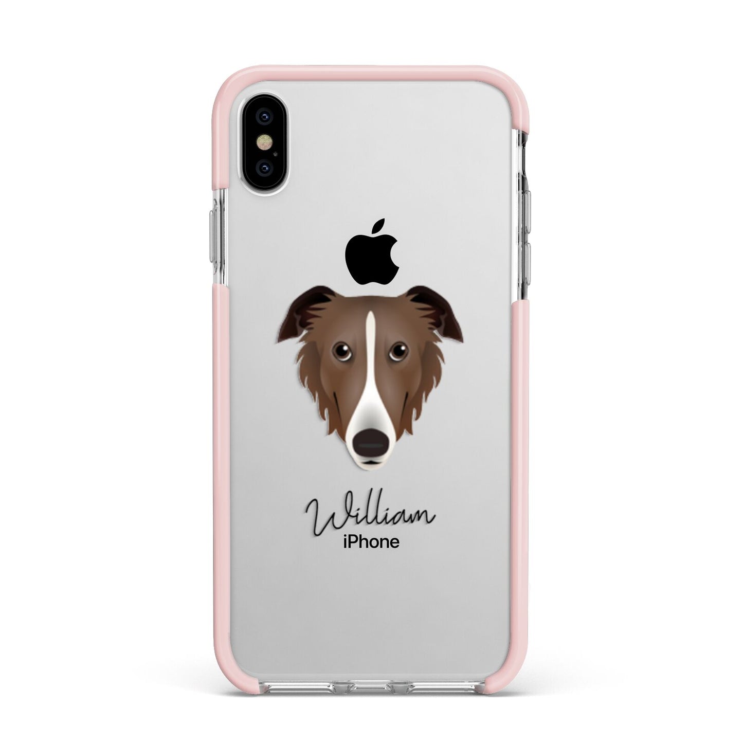 Borzoi Personalised Apple iPhone Xs Max Impact Case Pink Edge on Silver Phone