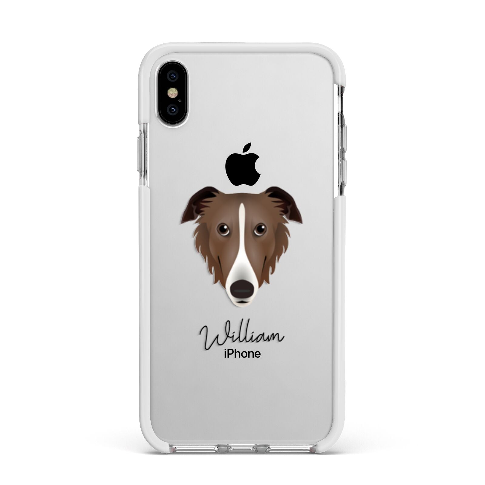 Borzoi Personalised Apple iPhone Xs Max Impact Case White Edge on Silver Phone