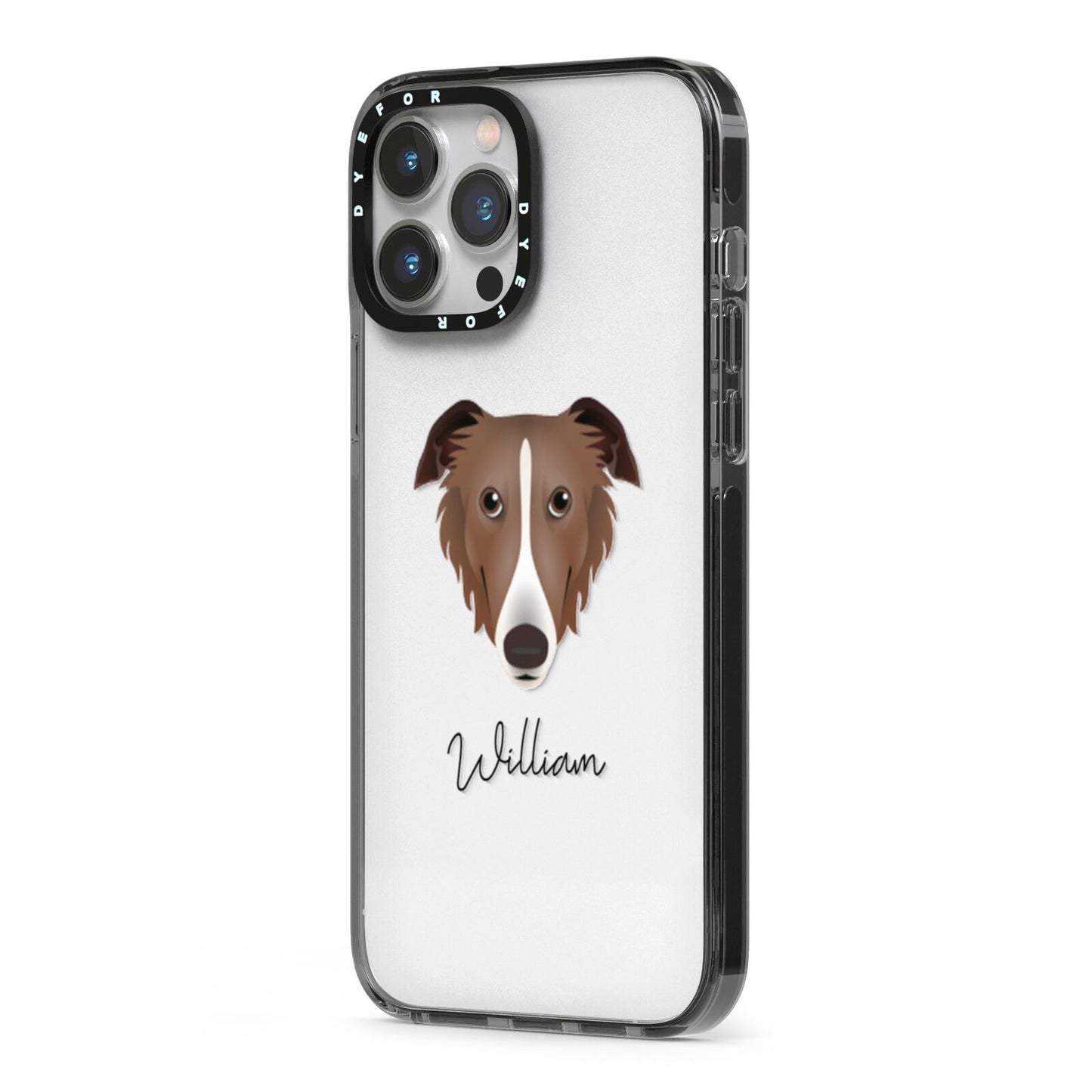 Borzoi Personalised iPhone 13 Pro Max Black Impact Case Side Angle on Silver phone