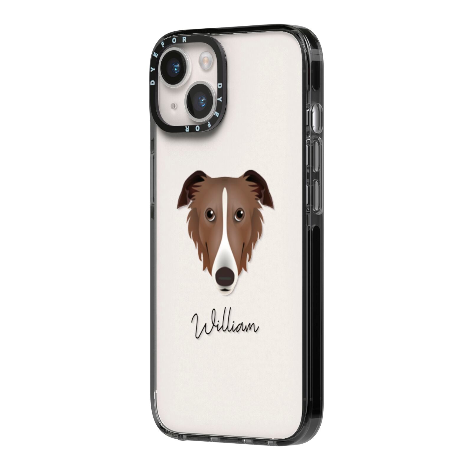 Borzoi Personalised iPhone 14 Black Impact Case Side Angle on Silver phone