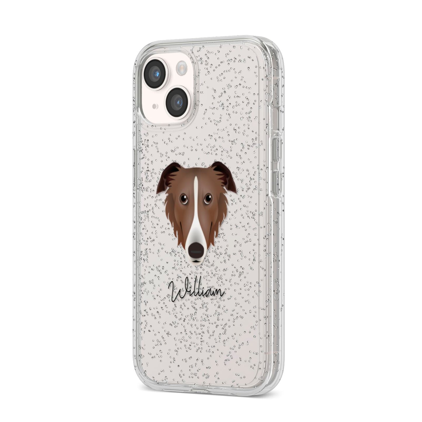 Borzoi Personalised iPhone 14 Glitter Tough Case Starlight Angled Image