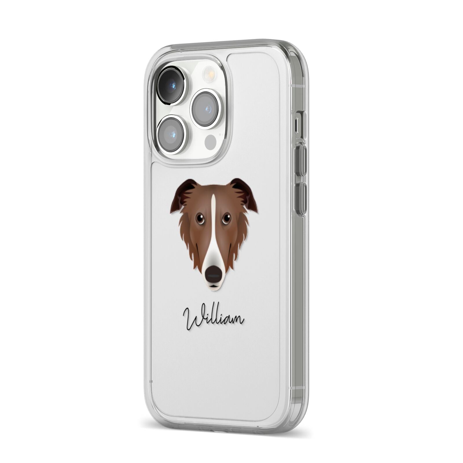 Borzoi Personalised iPhone 14 Pro Clear Tough Case Silver Angled Image