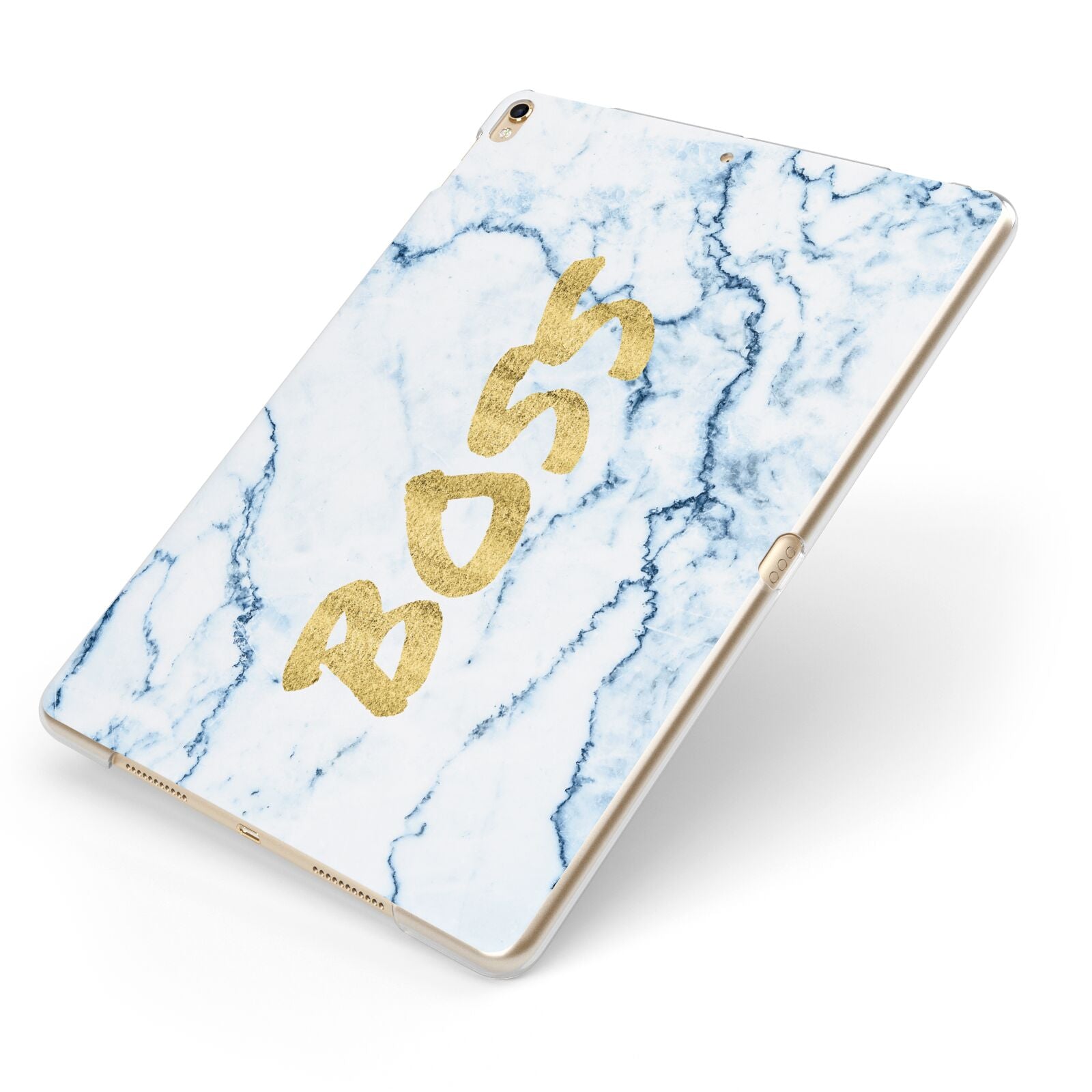 Boss Gold Blue Marble Effect Apple iPad Case on Gold iPad Side View