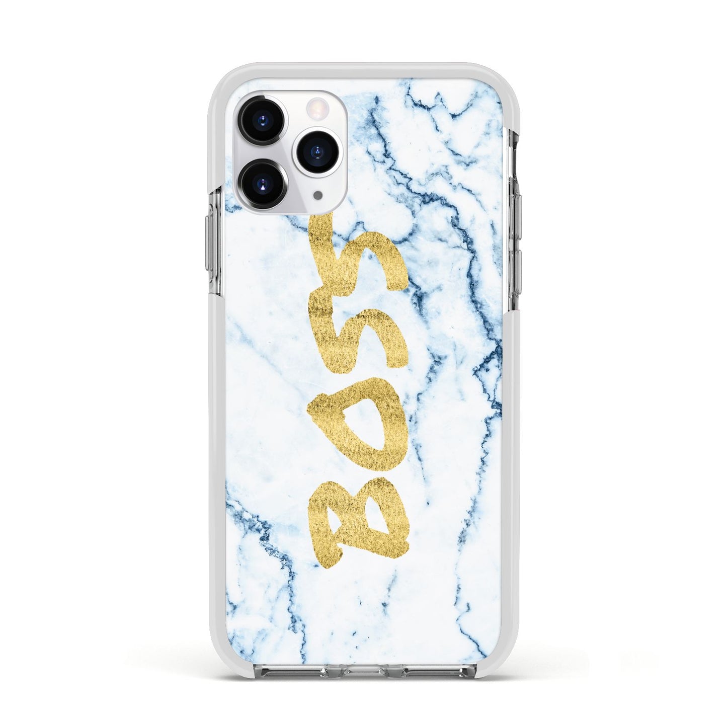 Boss Gold Blue Marble Effect Apple iPhone 11 Pro in Silver with White Impact Case