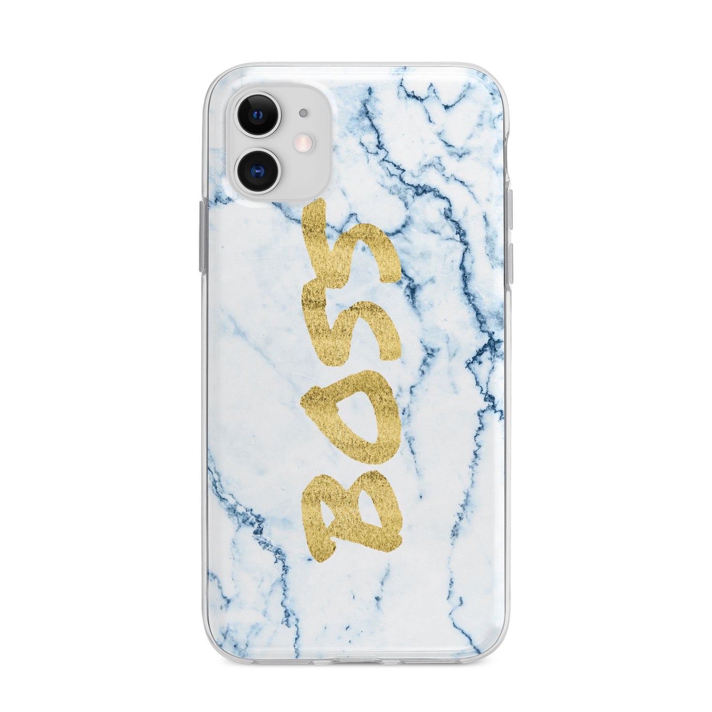 Boss Gold Blue Marble Effect Apple iPhone 11 in White with Bumper Case