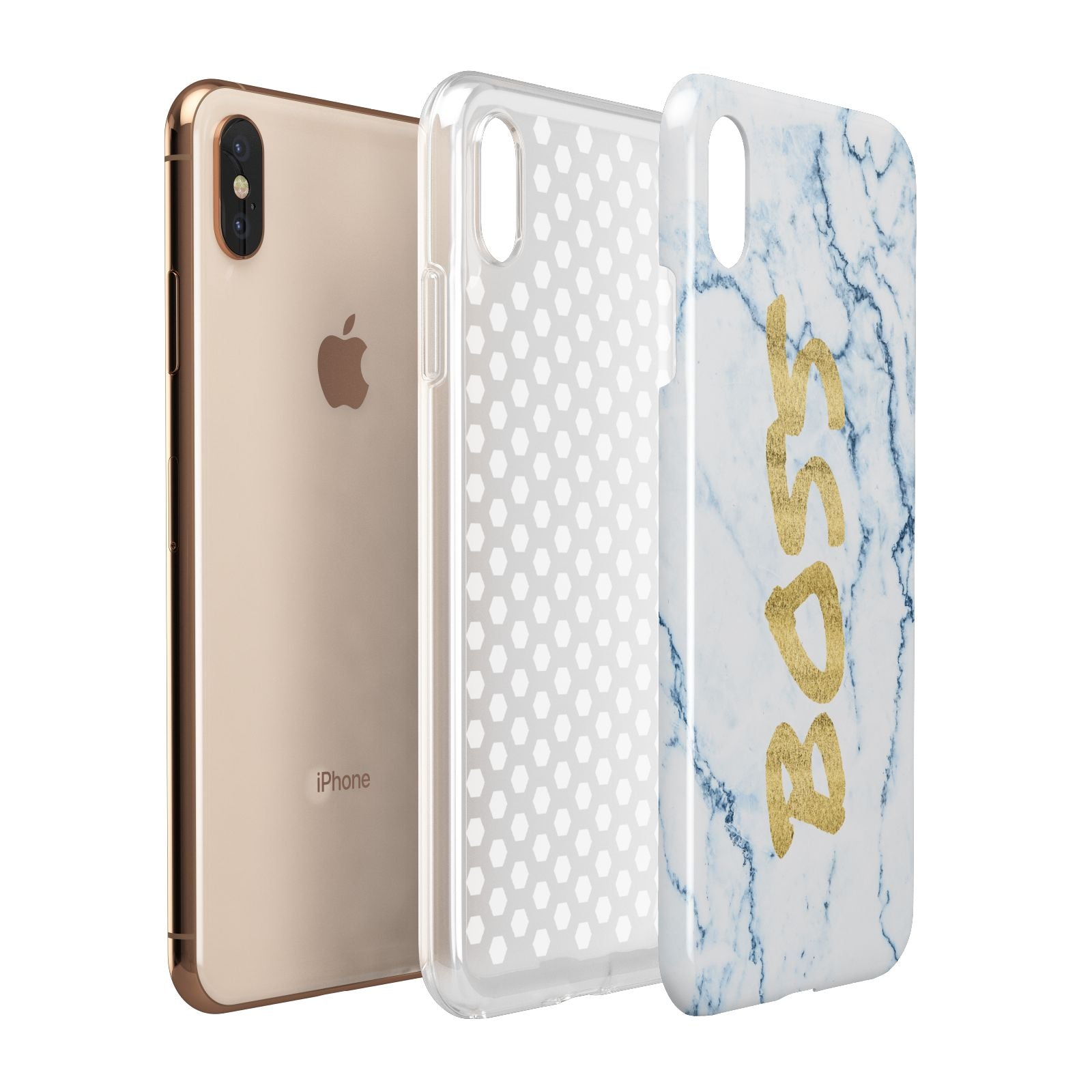 Boss Gold Blue Marble Effect Apple iPhone Xs Max 3D Tough Case Expanded View