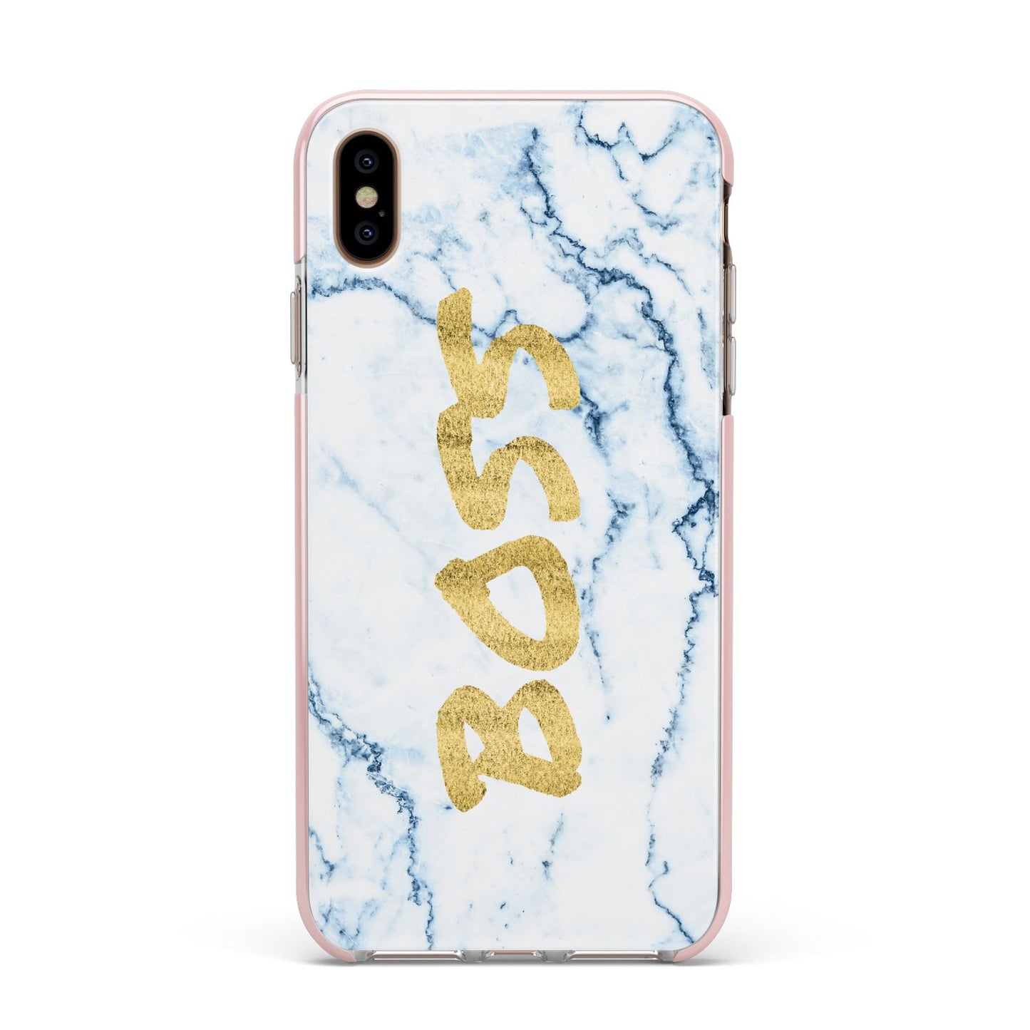 Boss Gold Blue Marble Effect Apple iPhone Xs Max Impact Case Pink Edge on Gold Phone