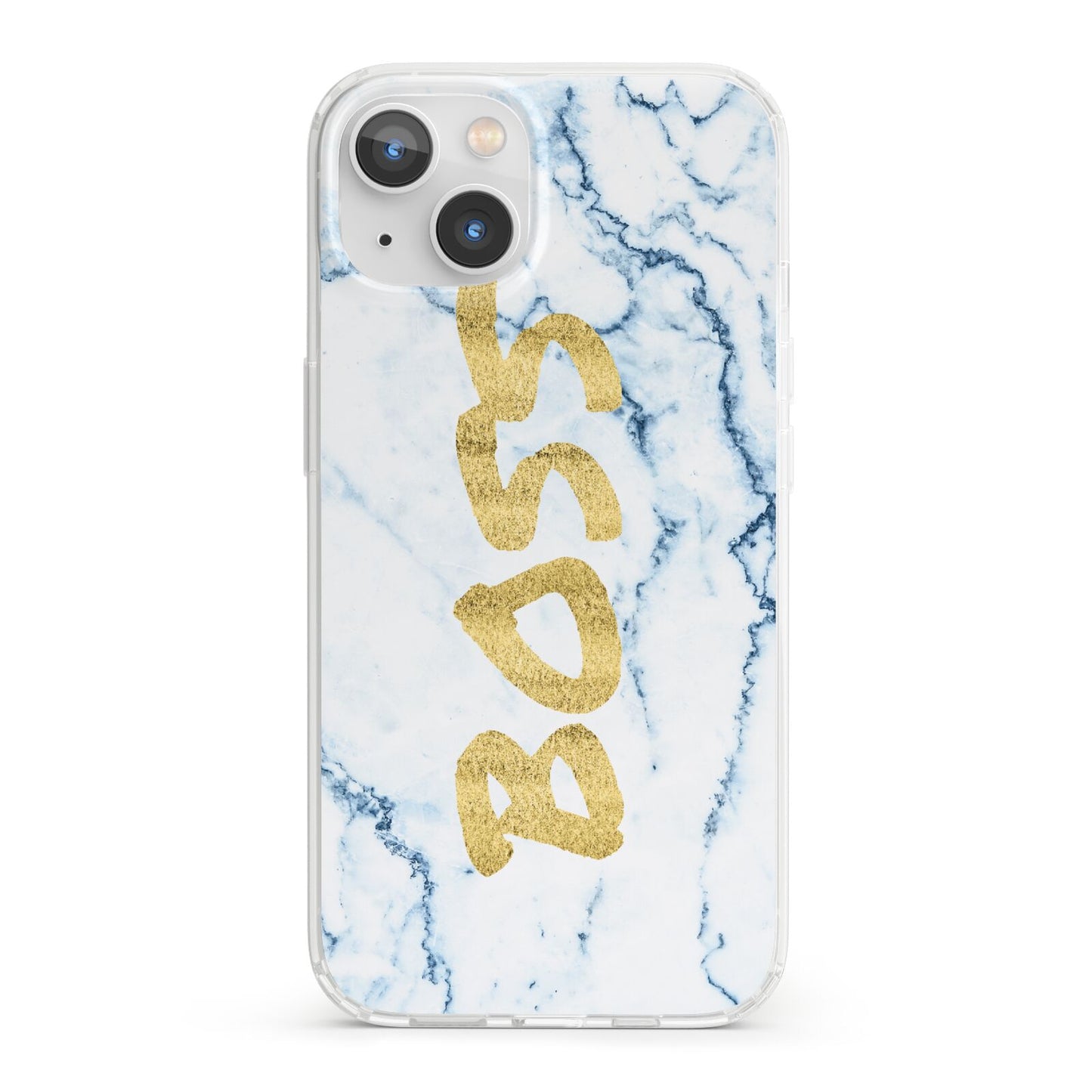 Boss Gold Blue Marble Effect iPhone 13 Clear Bumper Case