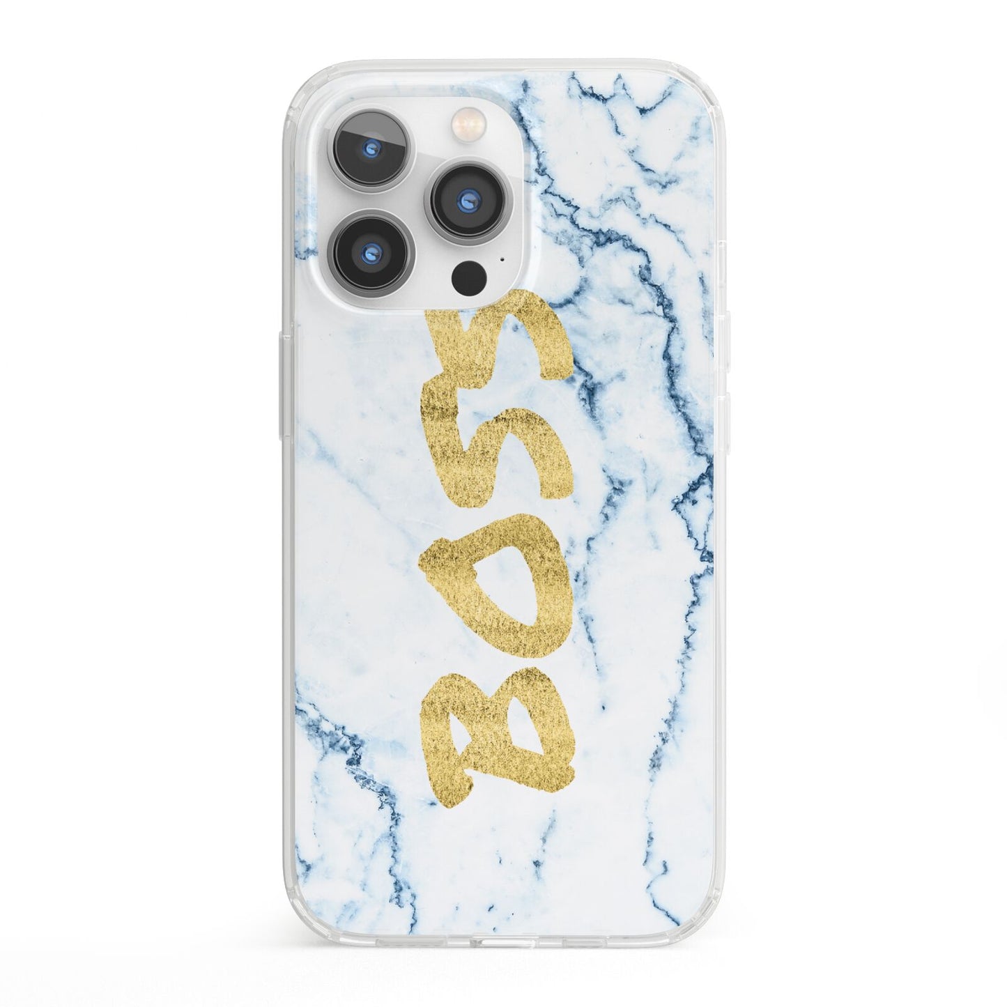 Boss Gold Blue Marble Effect iPhone 13 Pro Clear Bumper Case