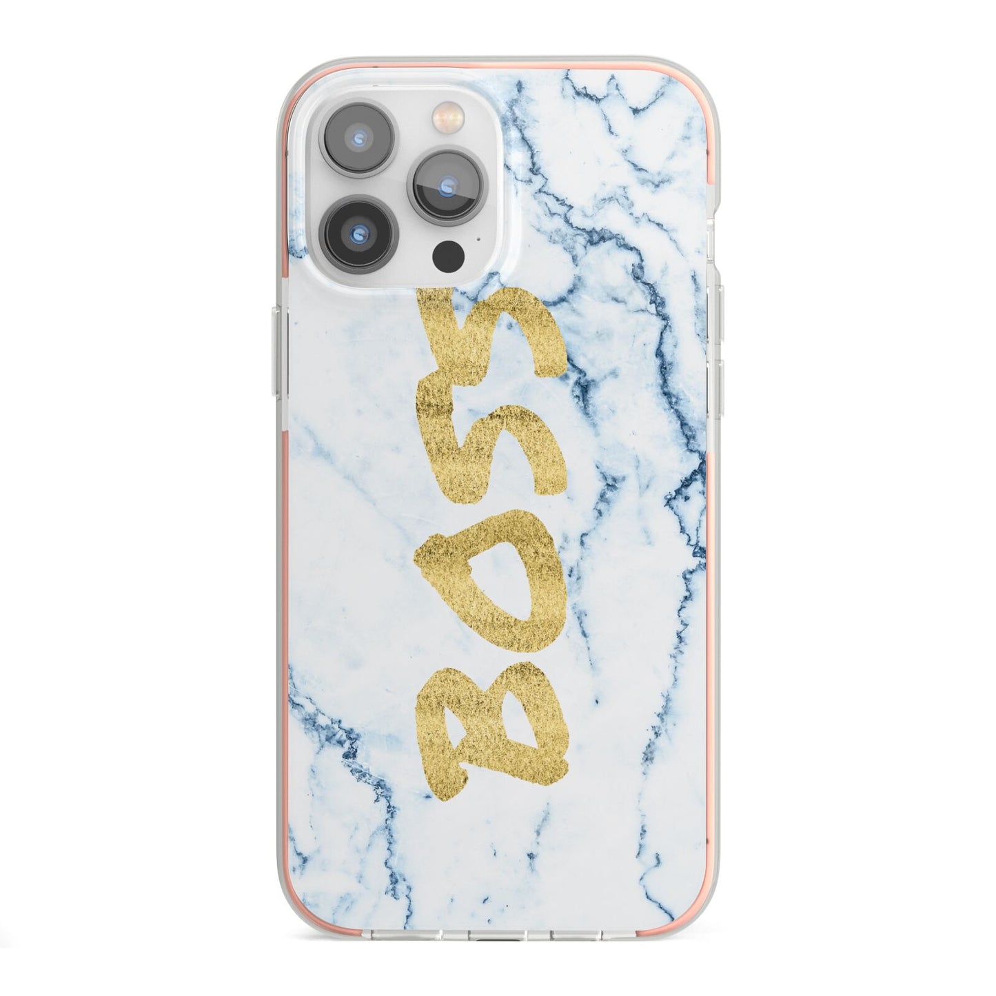 Boss Gold Blue Marble Effect iPhone 13 Pro Max TPU Impact Case with Pink Edges