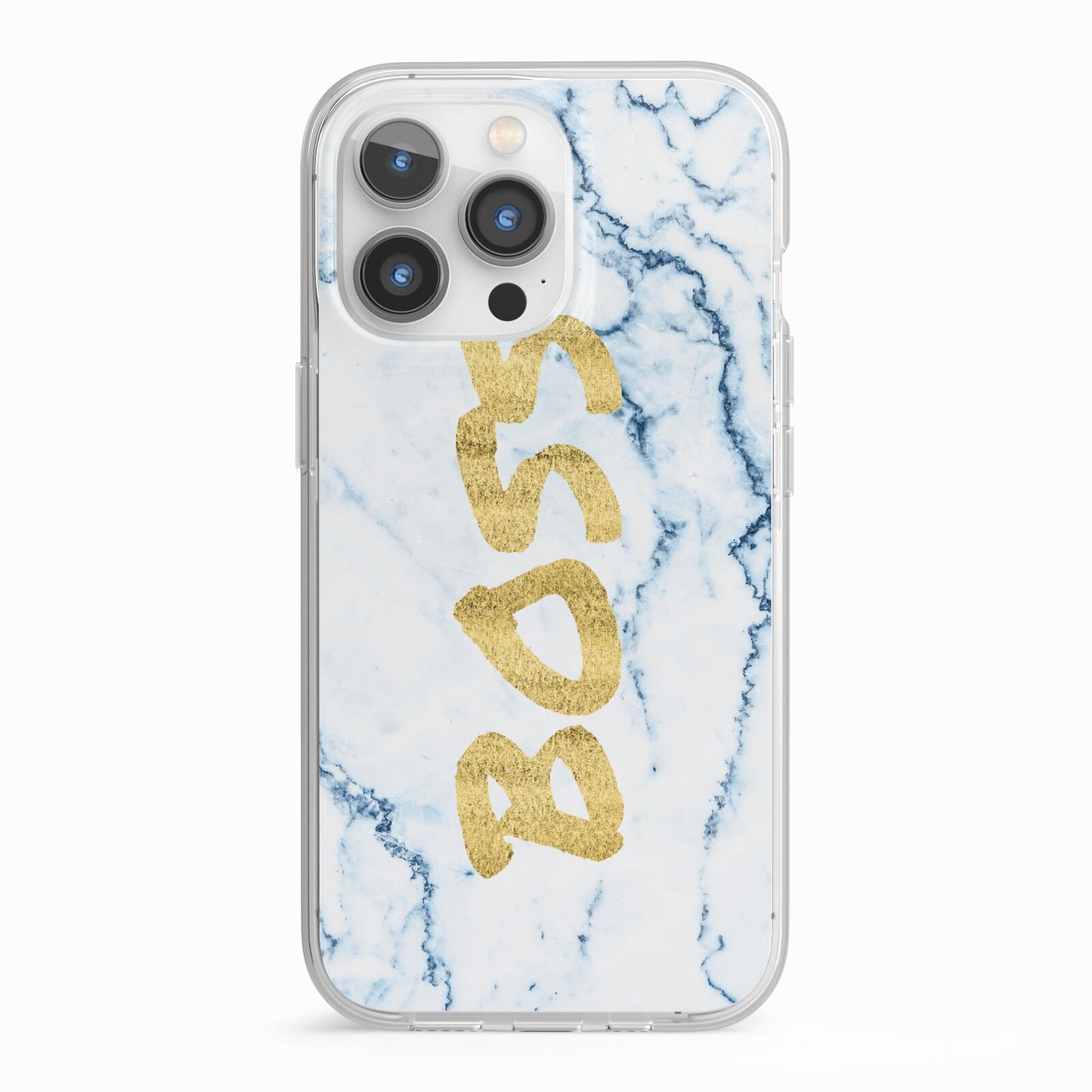 Boss Gold Blue Marble Effect iPhone 13 Pro TPU Impact Case with White Edges