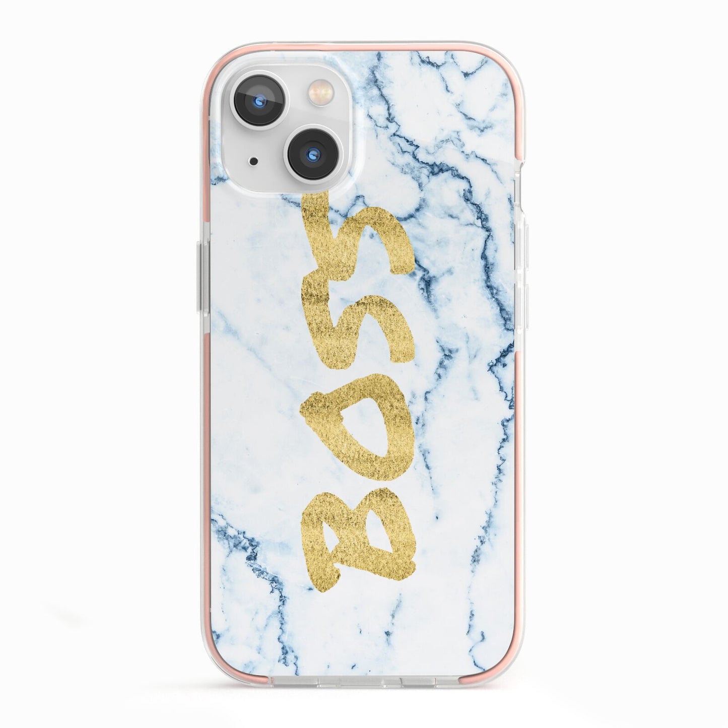 Boss Gold Blue Marble Effect iPhone 13 TPU Impact Case with Pink Edges