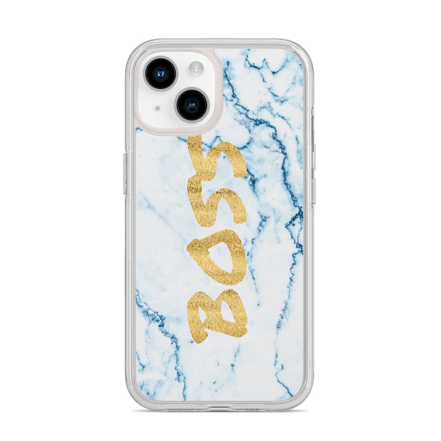 Boss Gold Blue Marble Effect iPhone 14 Clear Tough Case Starlight