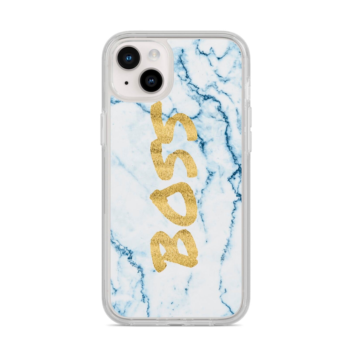 Boss Gold Blue Marble Effect iPhone 14 Plus Clear Tough Case Starlight